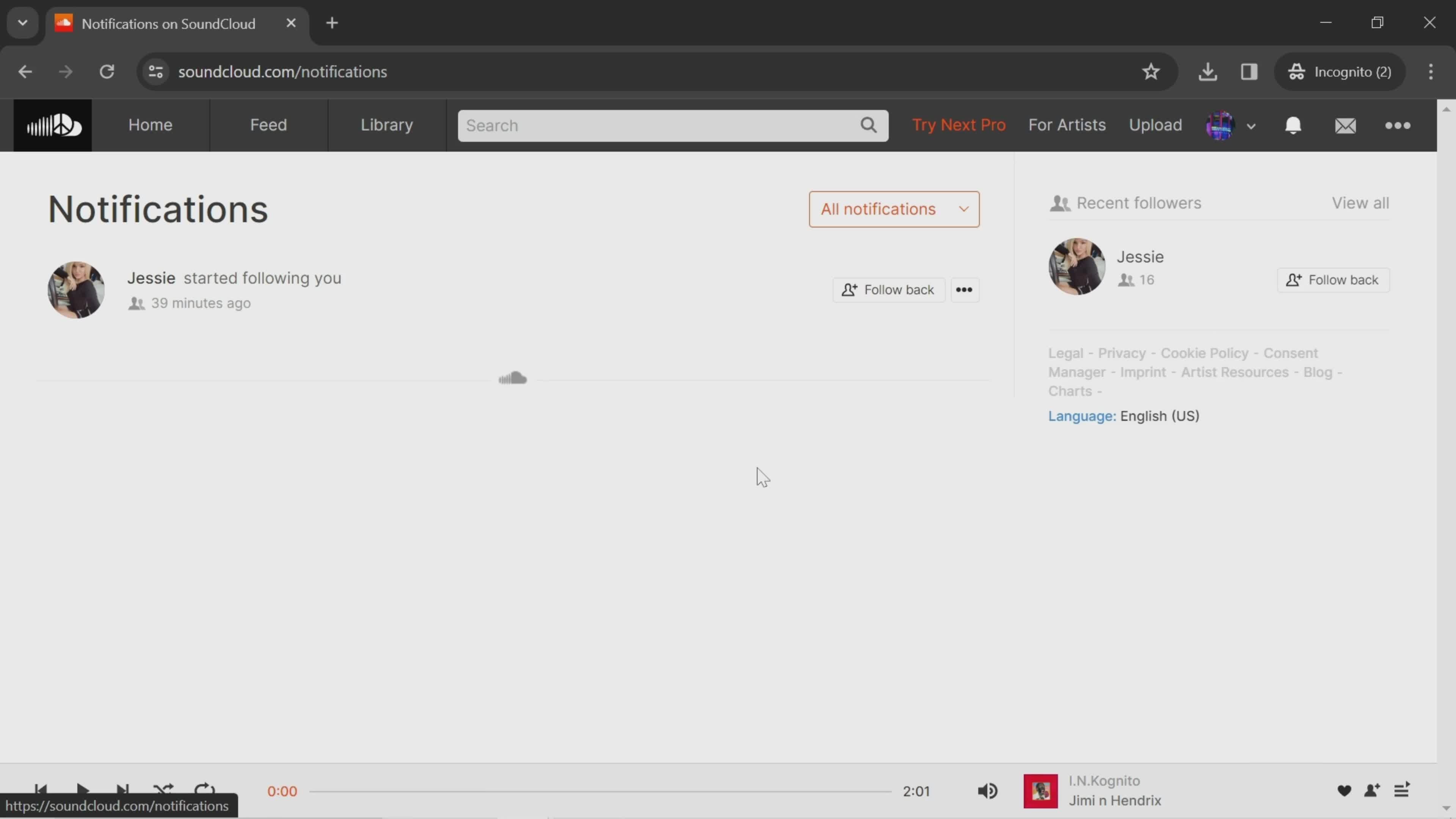 Notification settings on SoundCloud video thumbnail