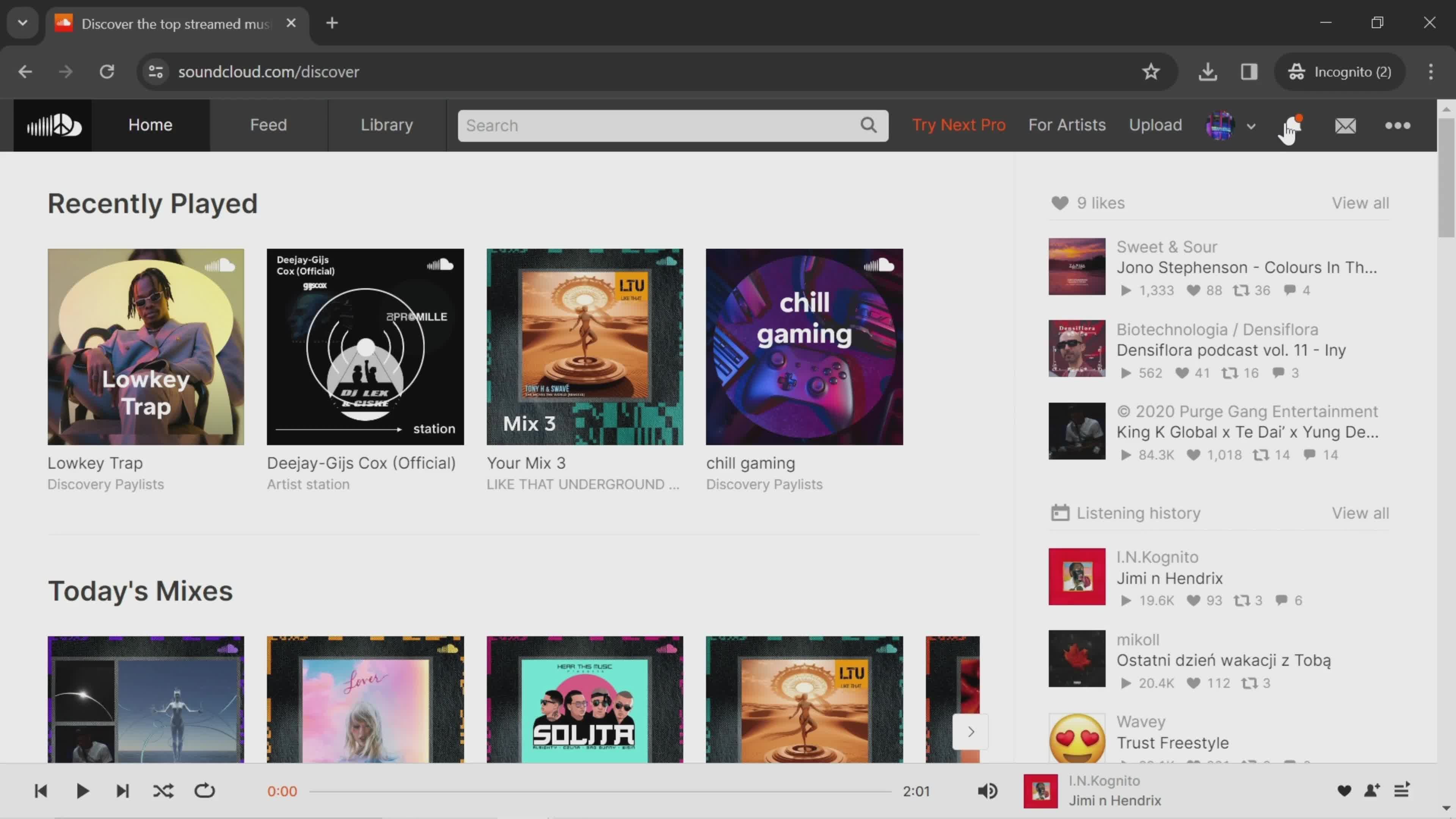 Notification settings on SoundCloud video thumbnail