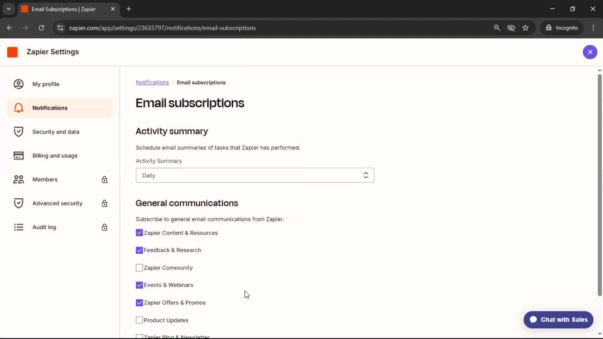 Notification settings screenshot
