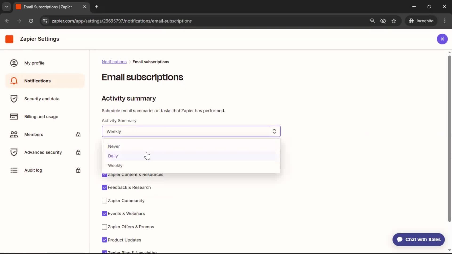 Notification settings screenshot