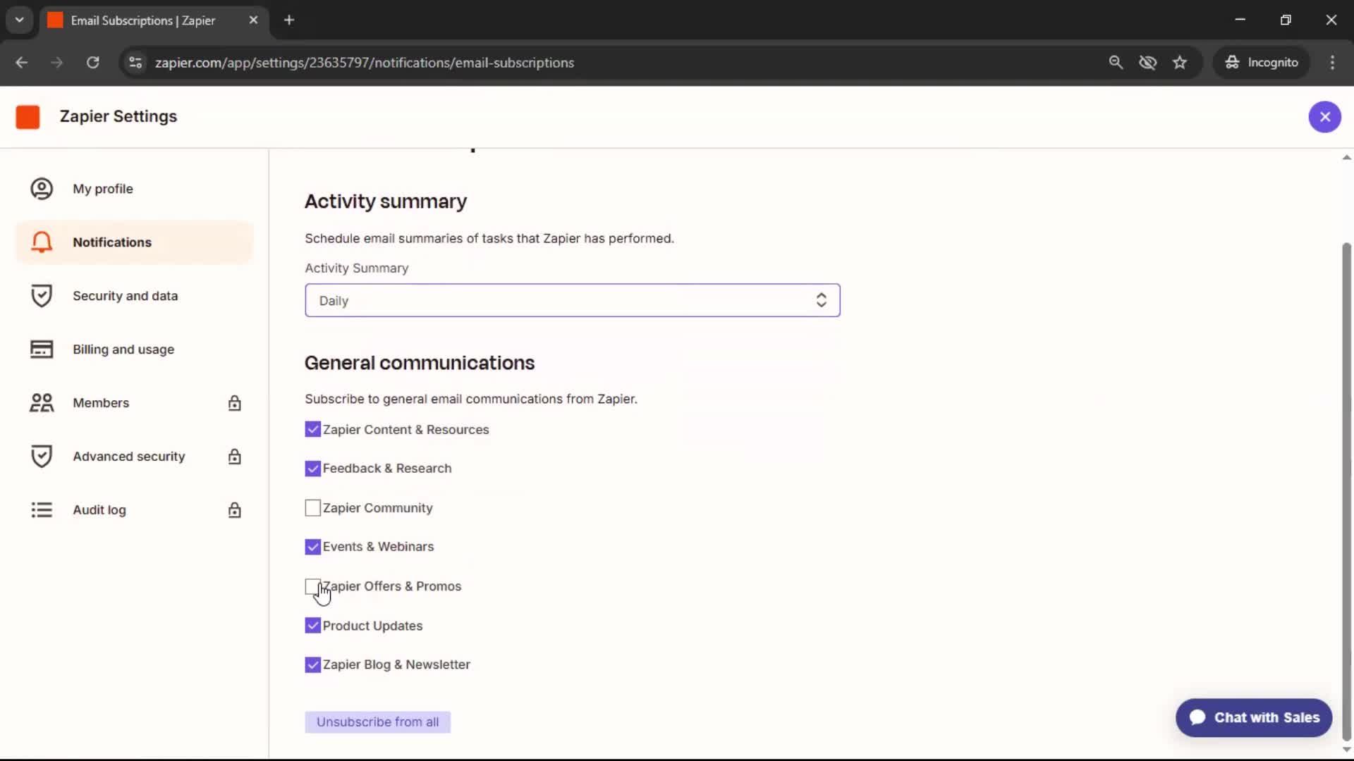 Notification settings screenshot