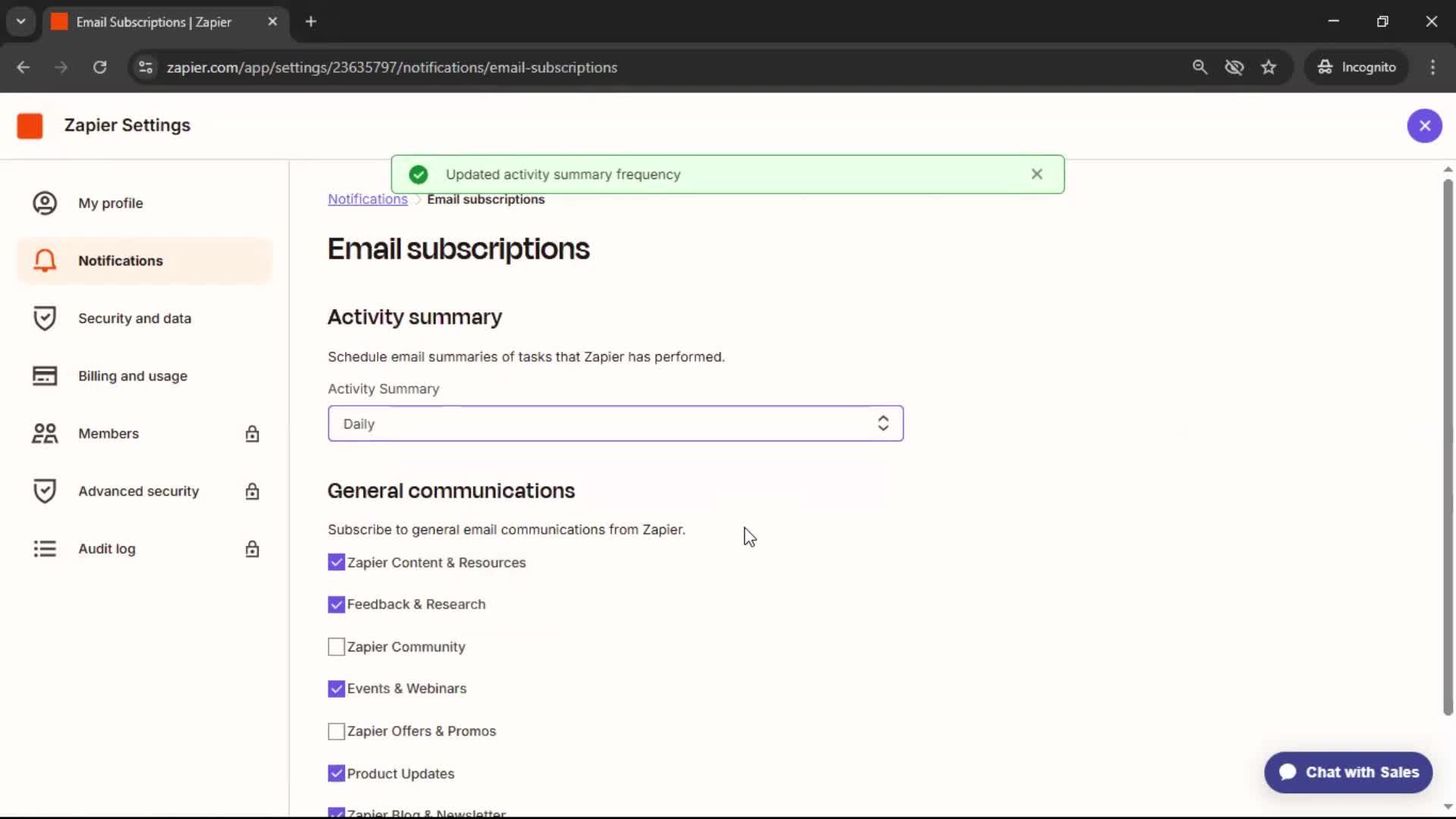 Notification settings screenshot