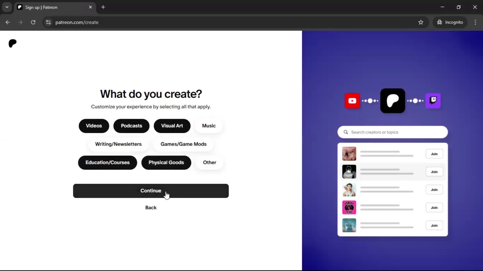 Onboarding screenshot