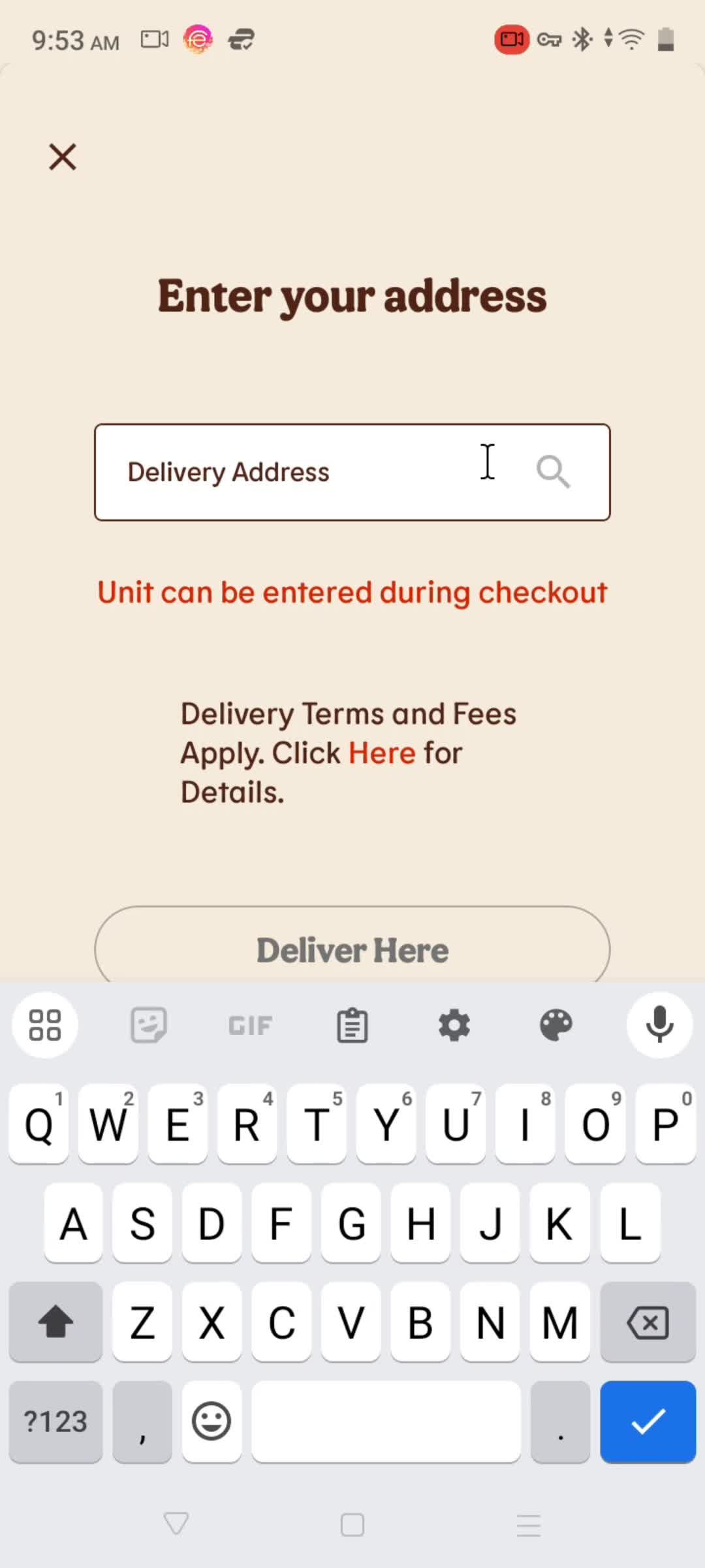 Ordering delivery screenshot