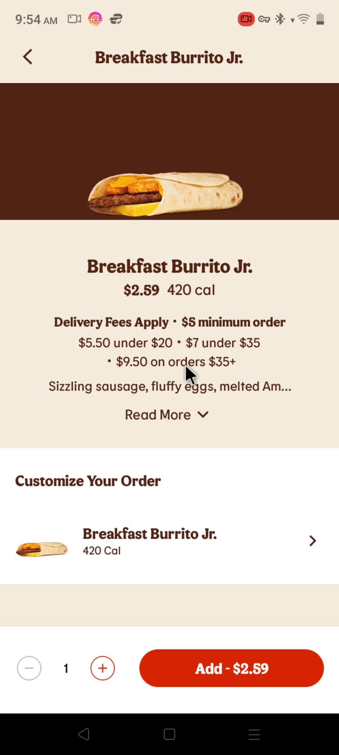 Ordering delivery screenshot