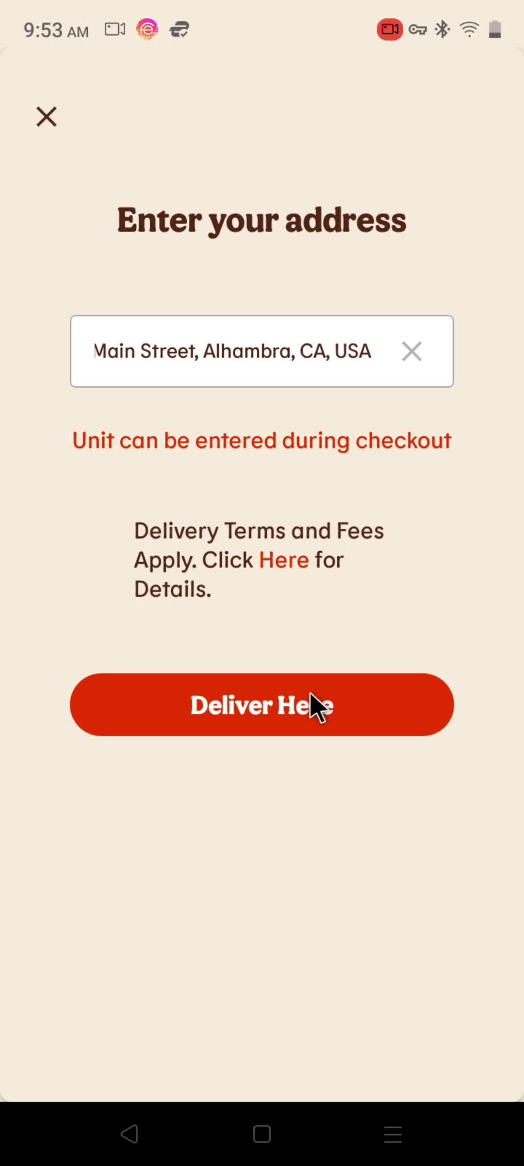 Ordering delivery screenshot