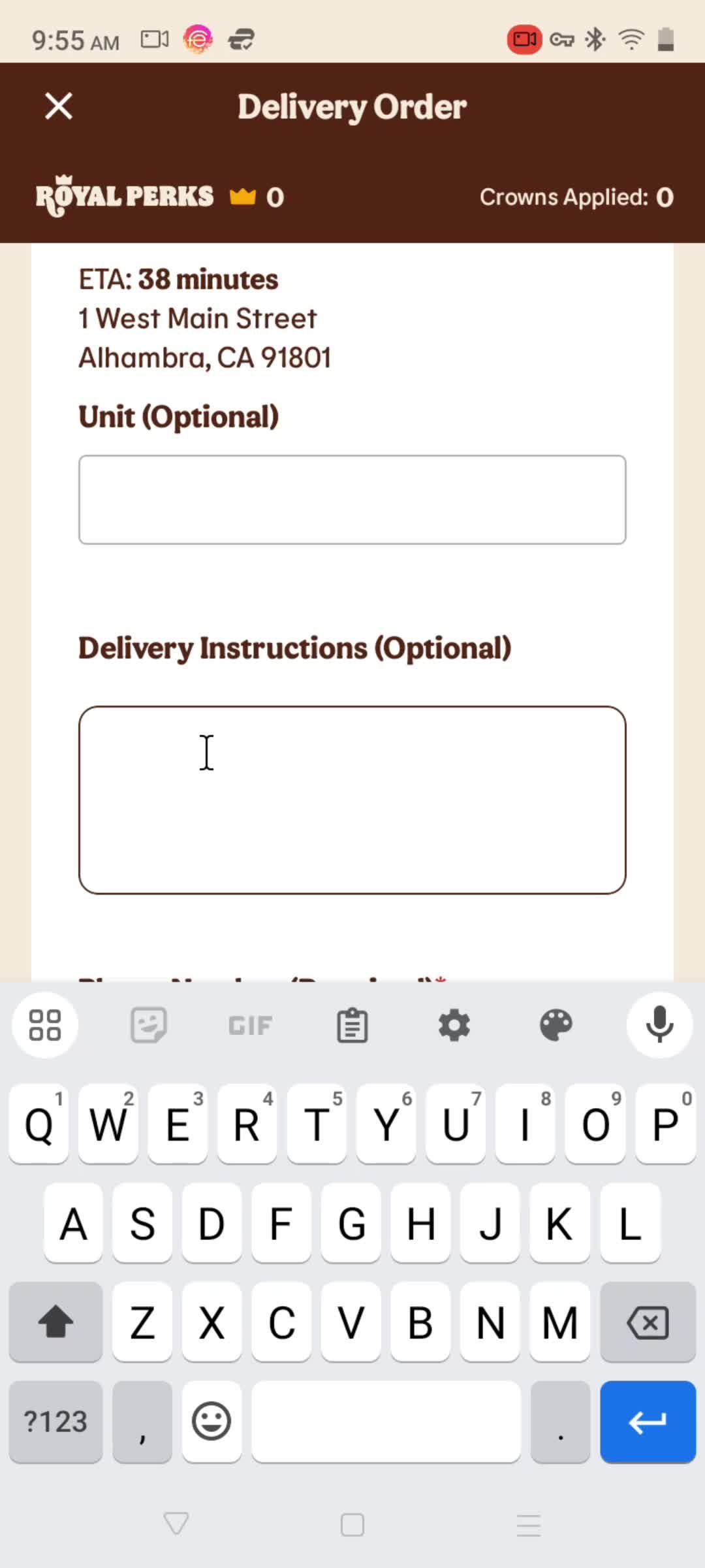 Ordering delivery screenshot