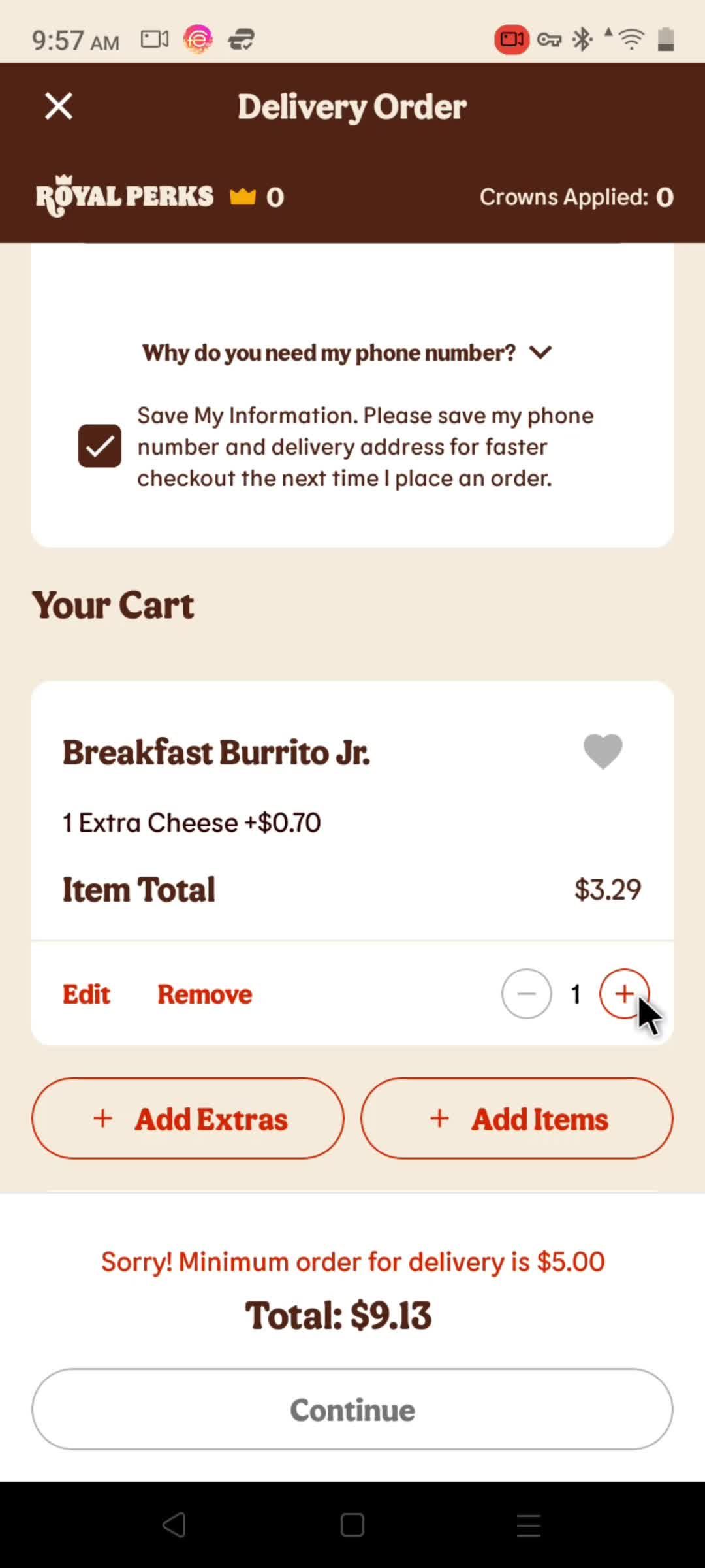 Ordering delivery screenshot