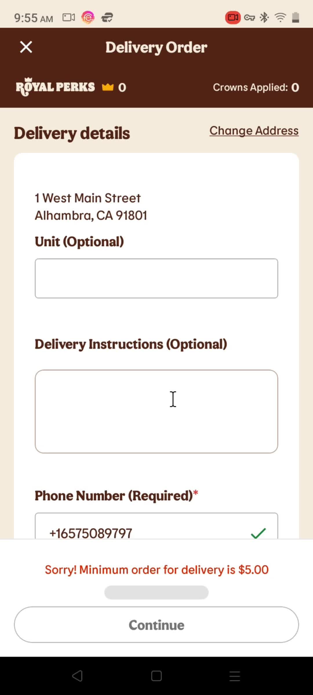 Ordering delivery screenshot