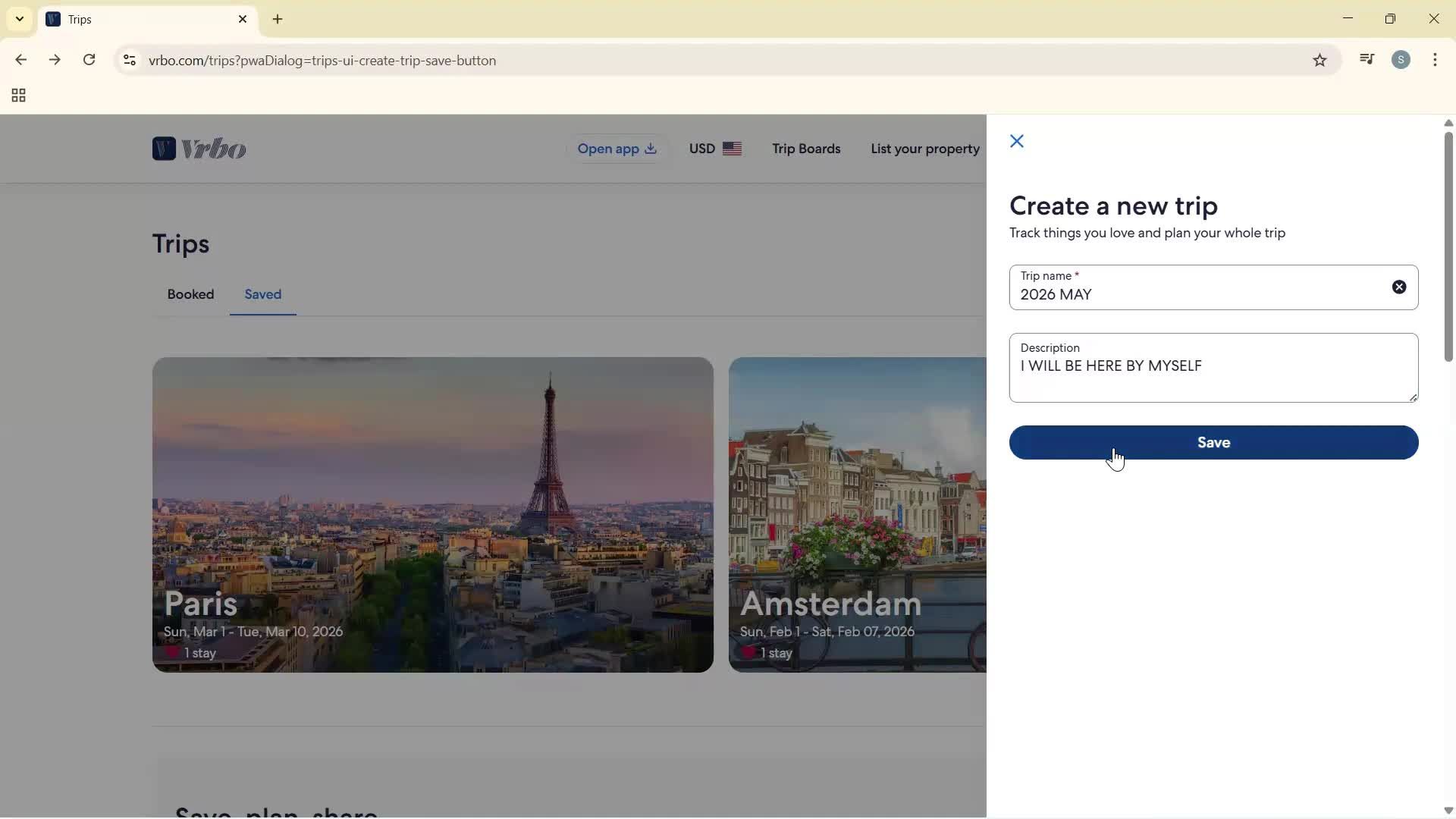 Planning a trip screenshot