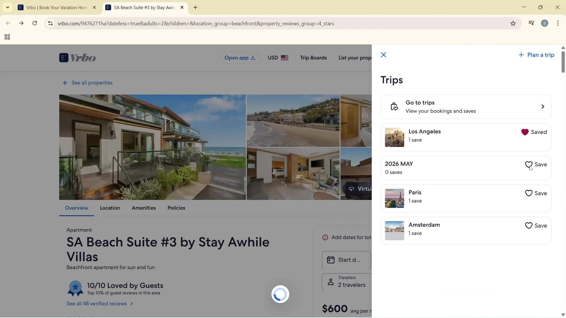 Planning a trip screenshot