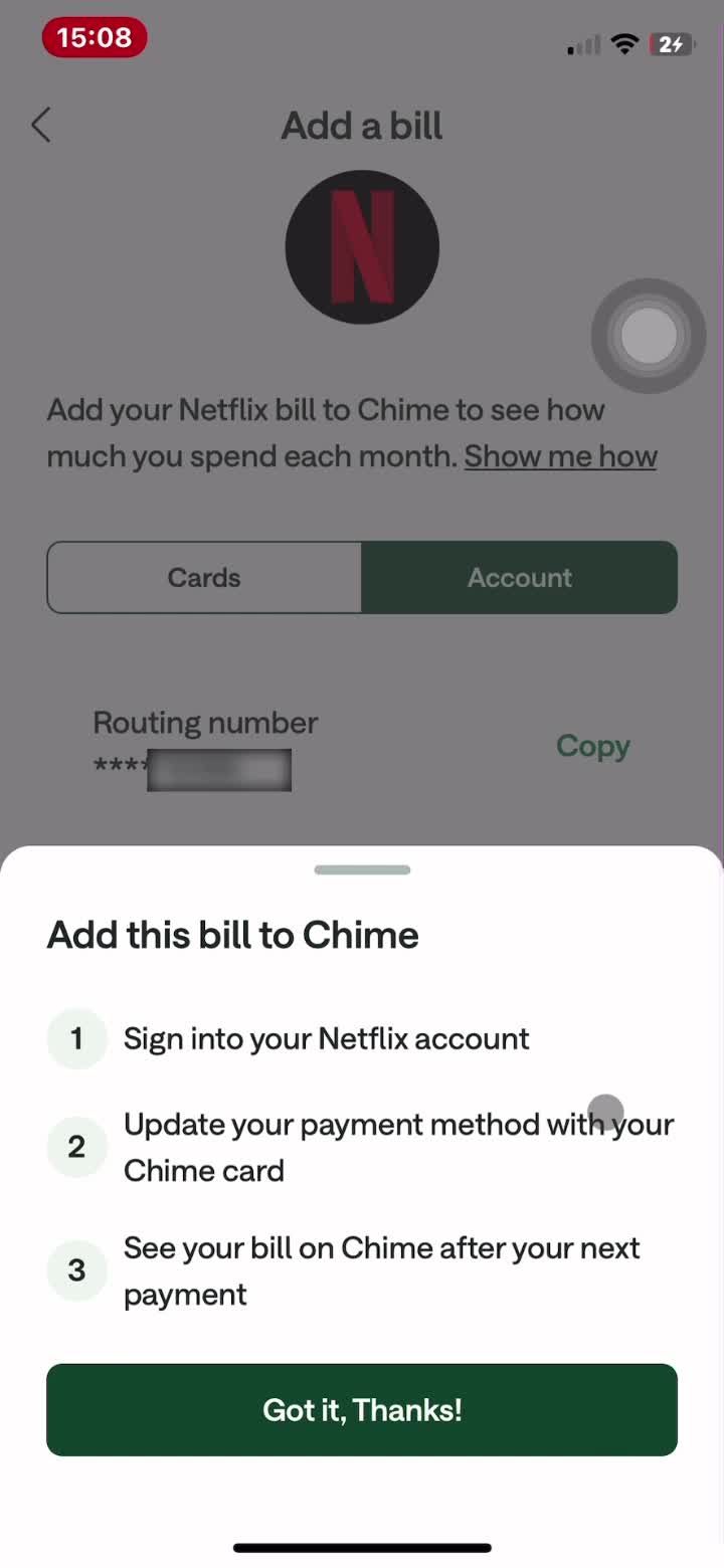 Activating bill pay screenshot