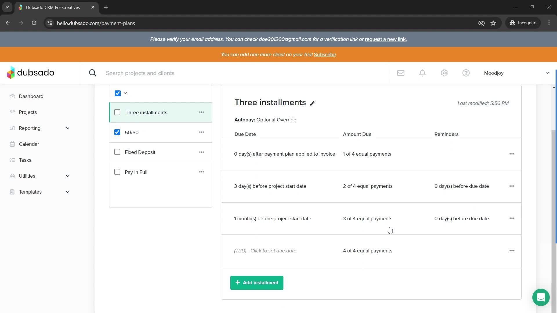 Payment plans screenshot