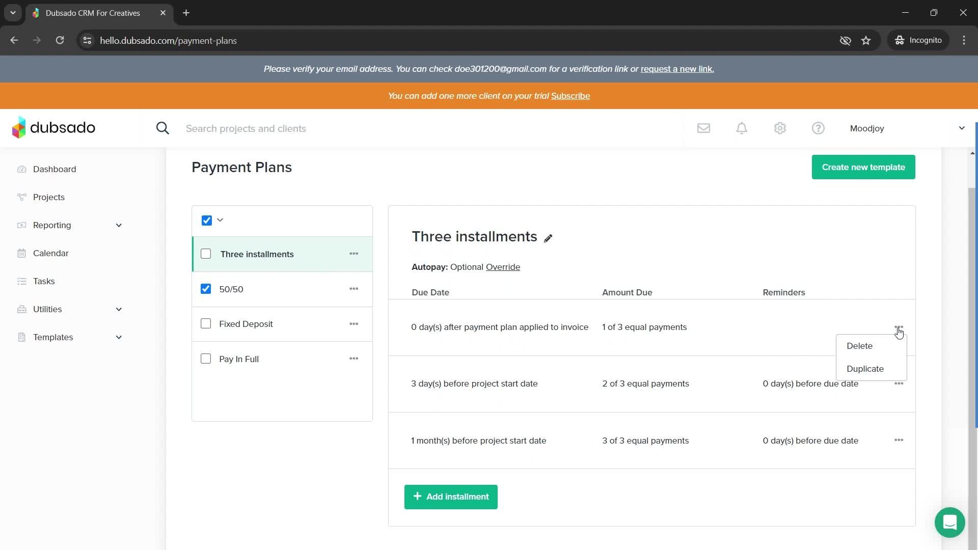 Payment plans screenshot