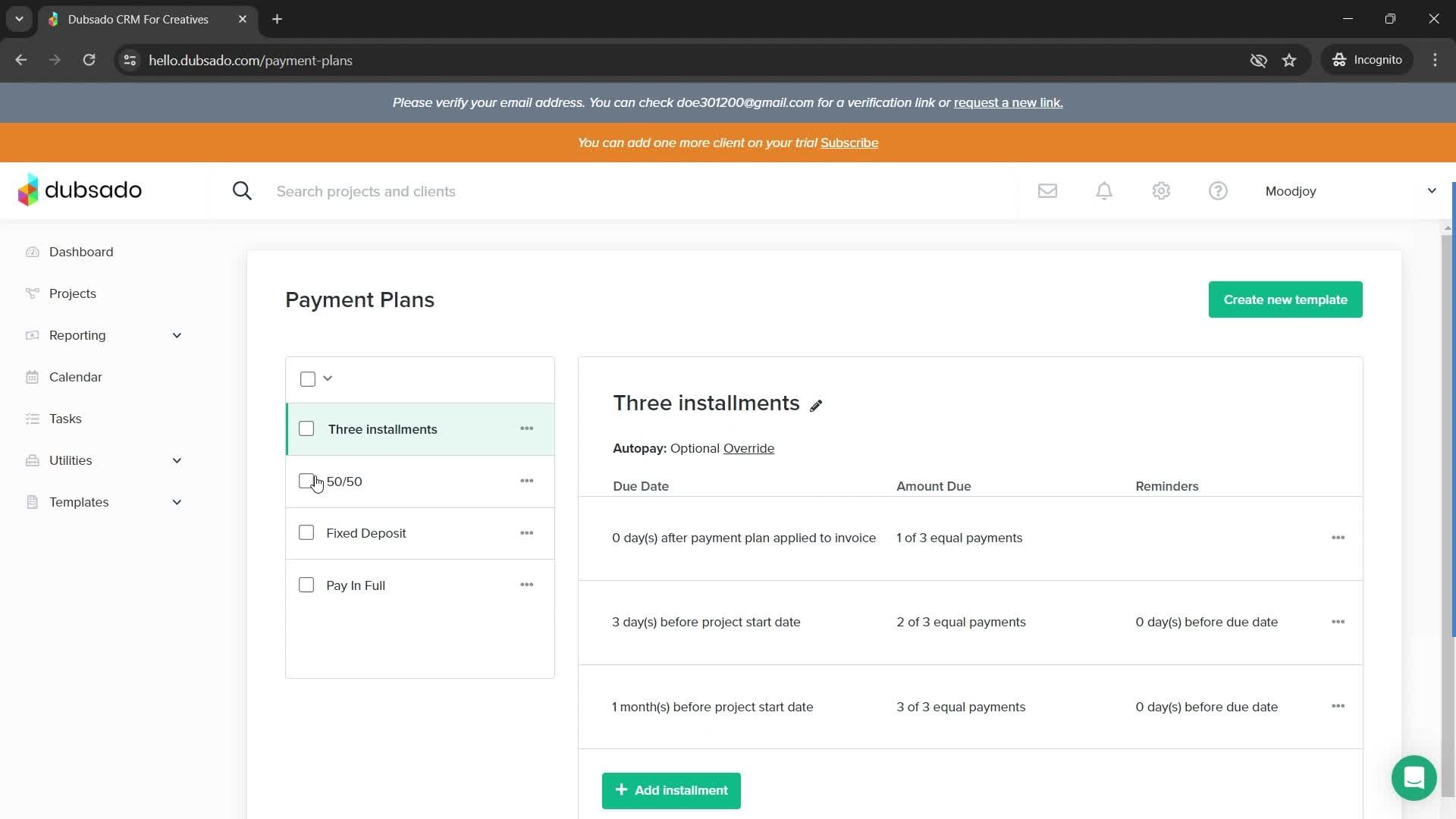 Payment plans screenshot
