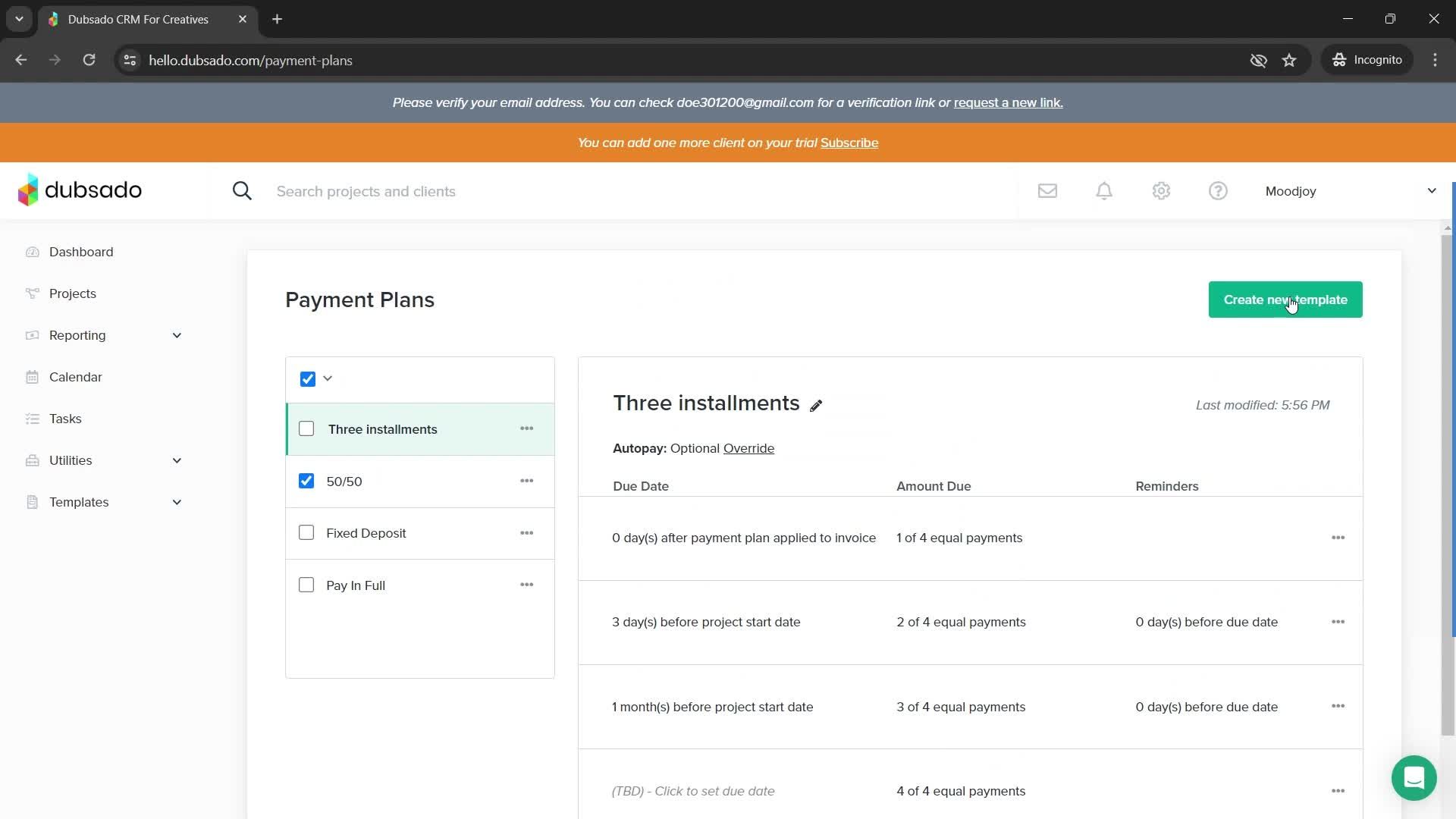 Payment plans screenshot