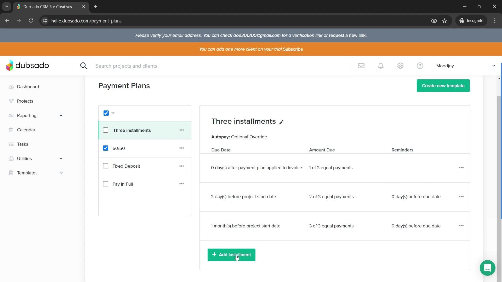 Payment plans screenshot