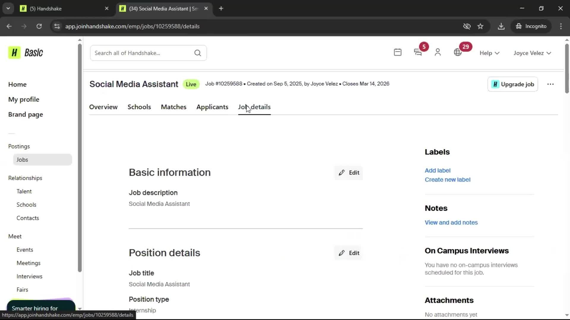 Creating a job post screenshot