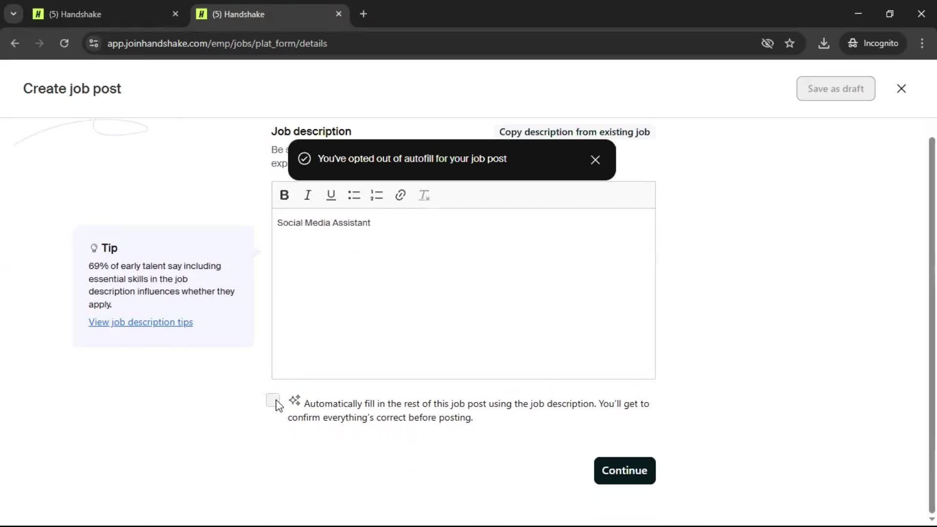 Creating a job post on Handshake video thumbnail