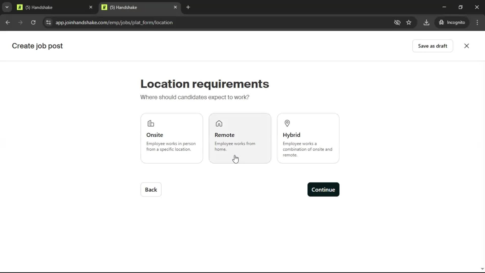 Creating a job post screenshot