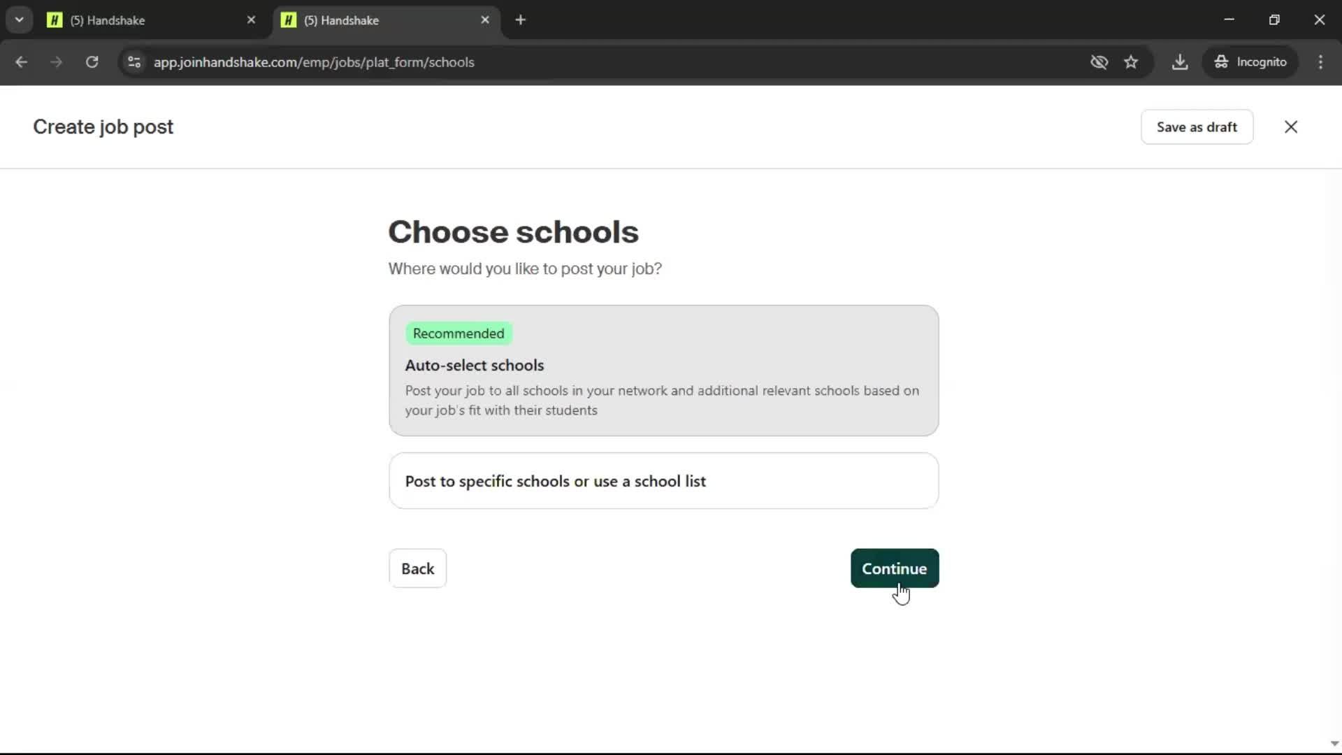 Creating a job post screenshot