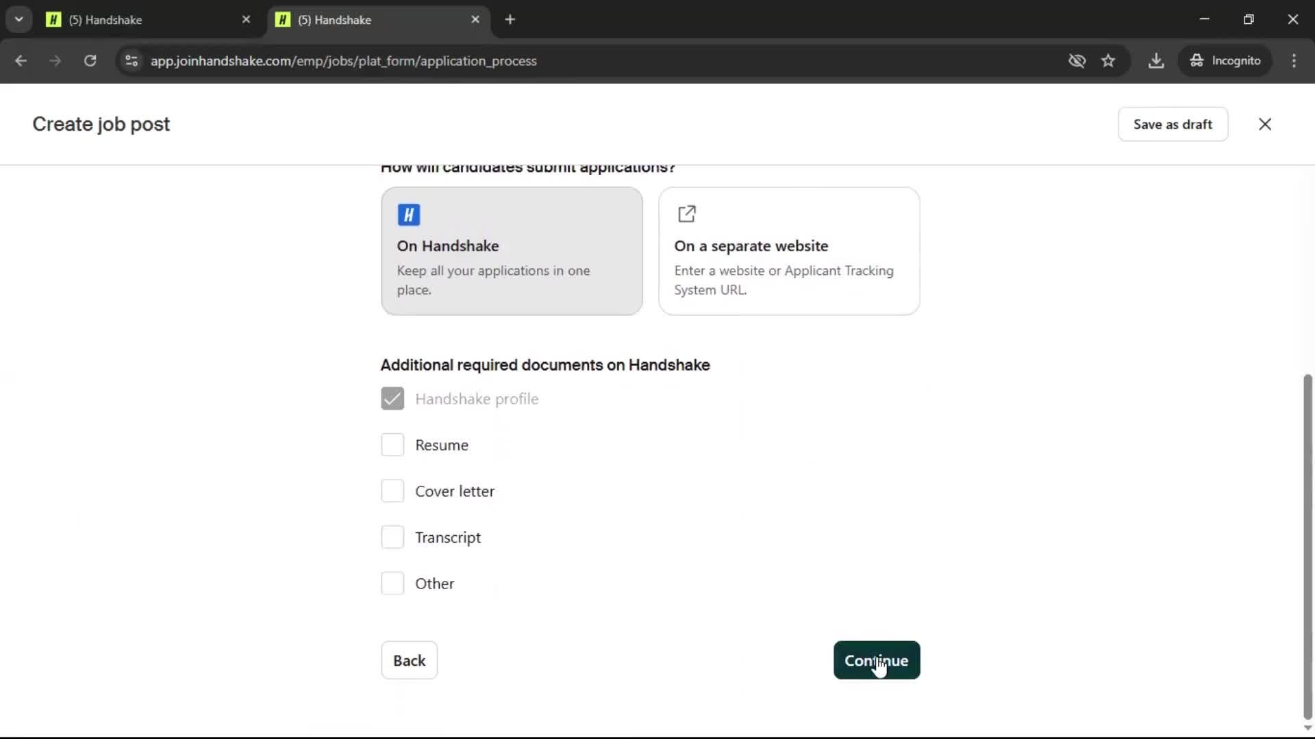 Creating a job post screenshot