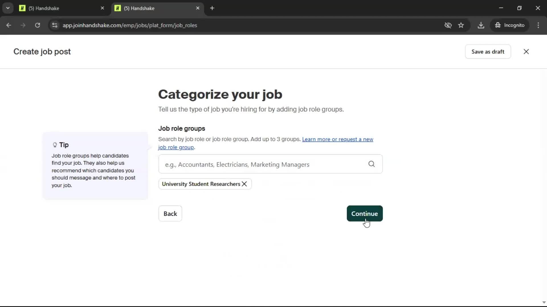 Creating a job post screenshot