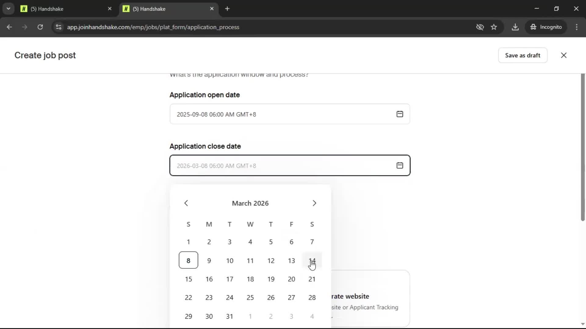 Creating a job post screenshot