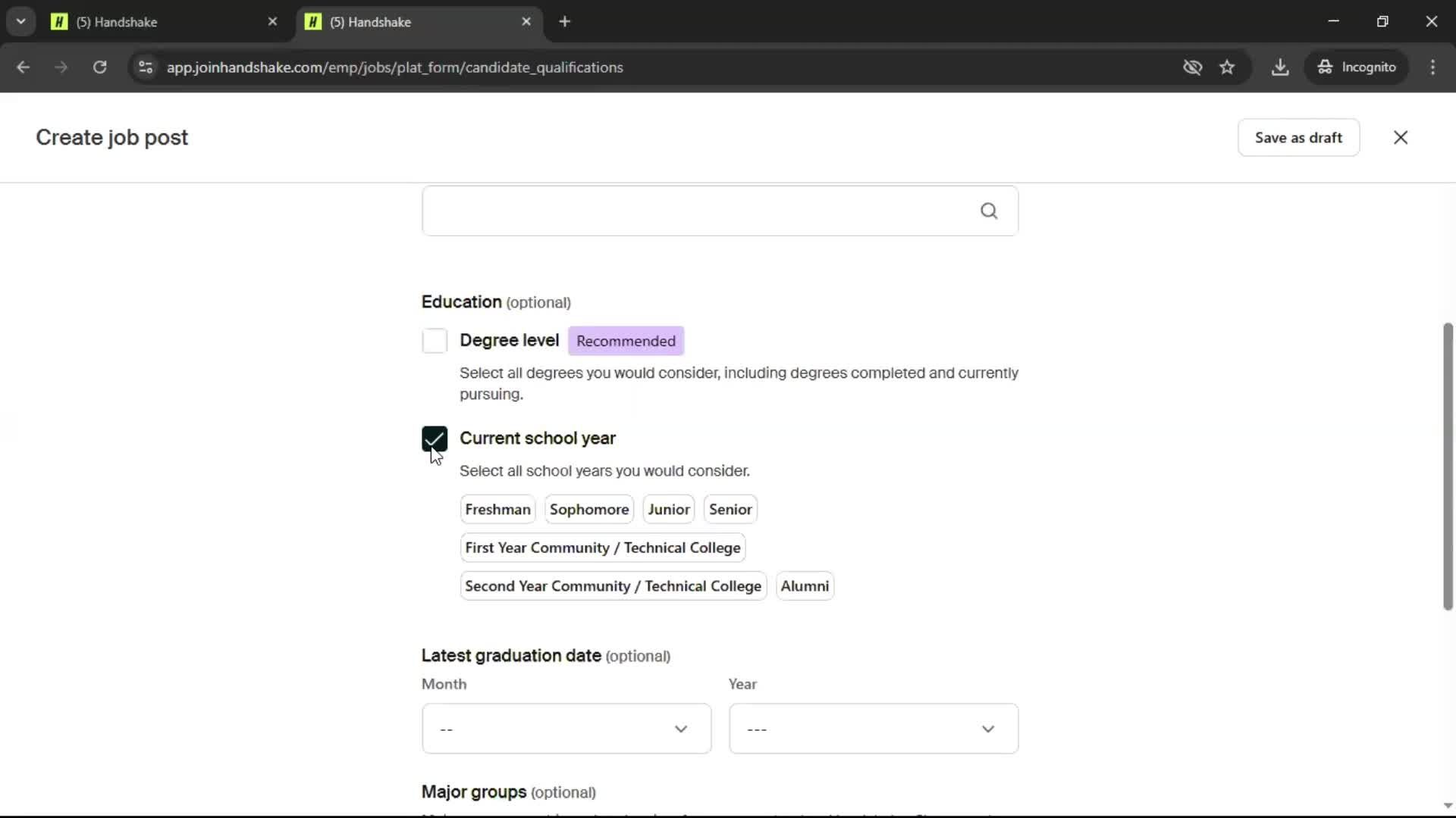 Creating a job post screenshot