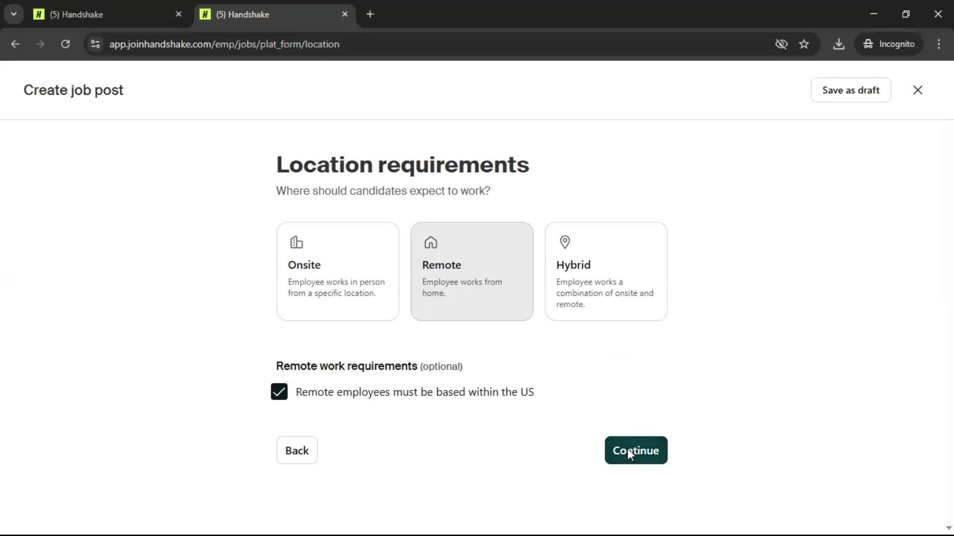 Creating a job post screenshot