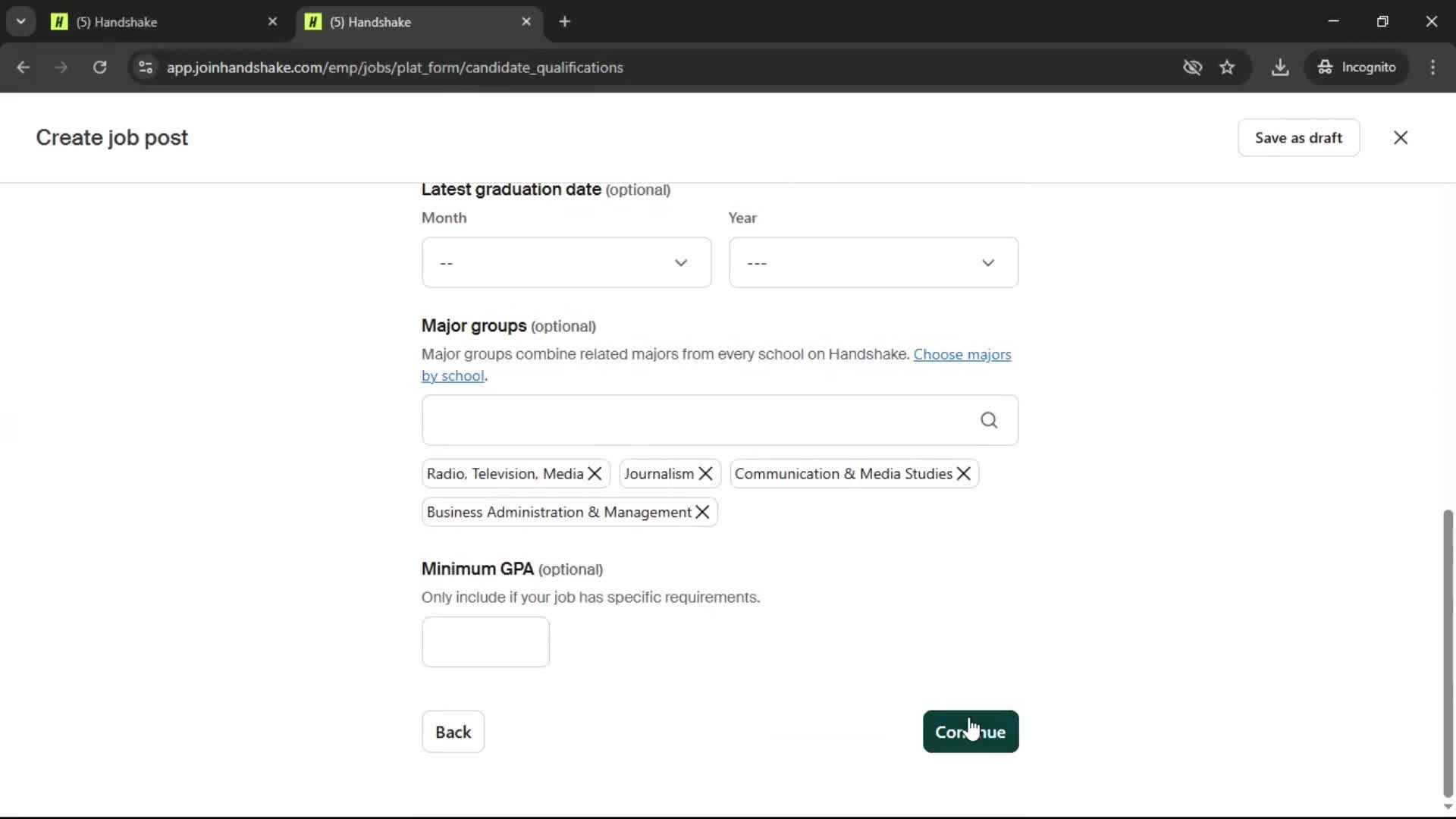 Creating a job post screenshot