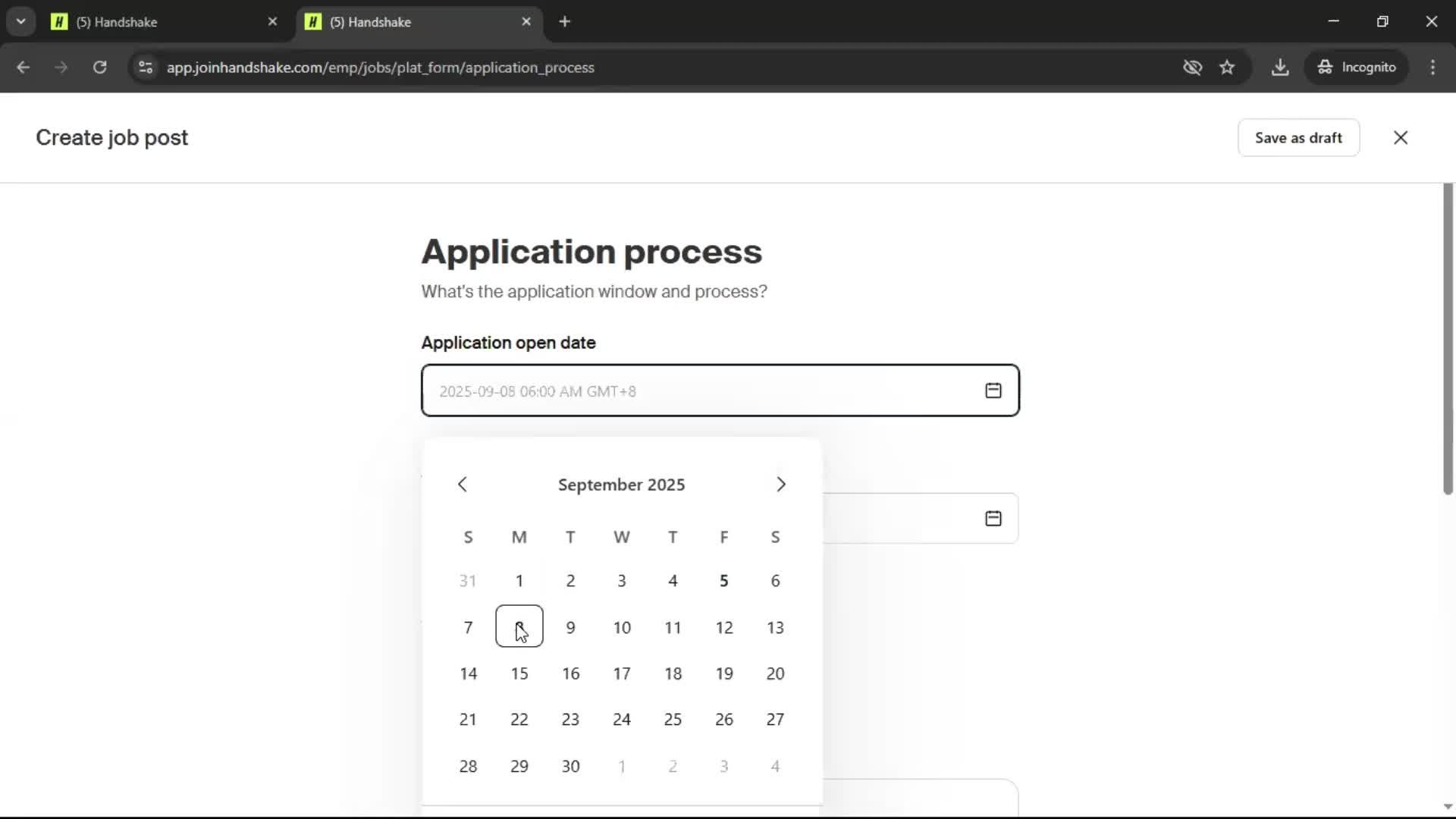 Creating a job post screenshot