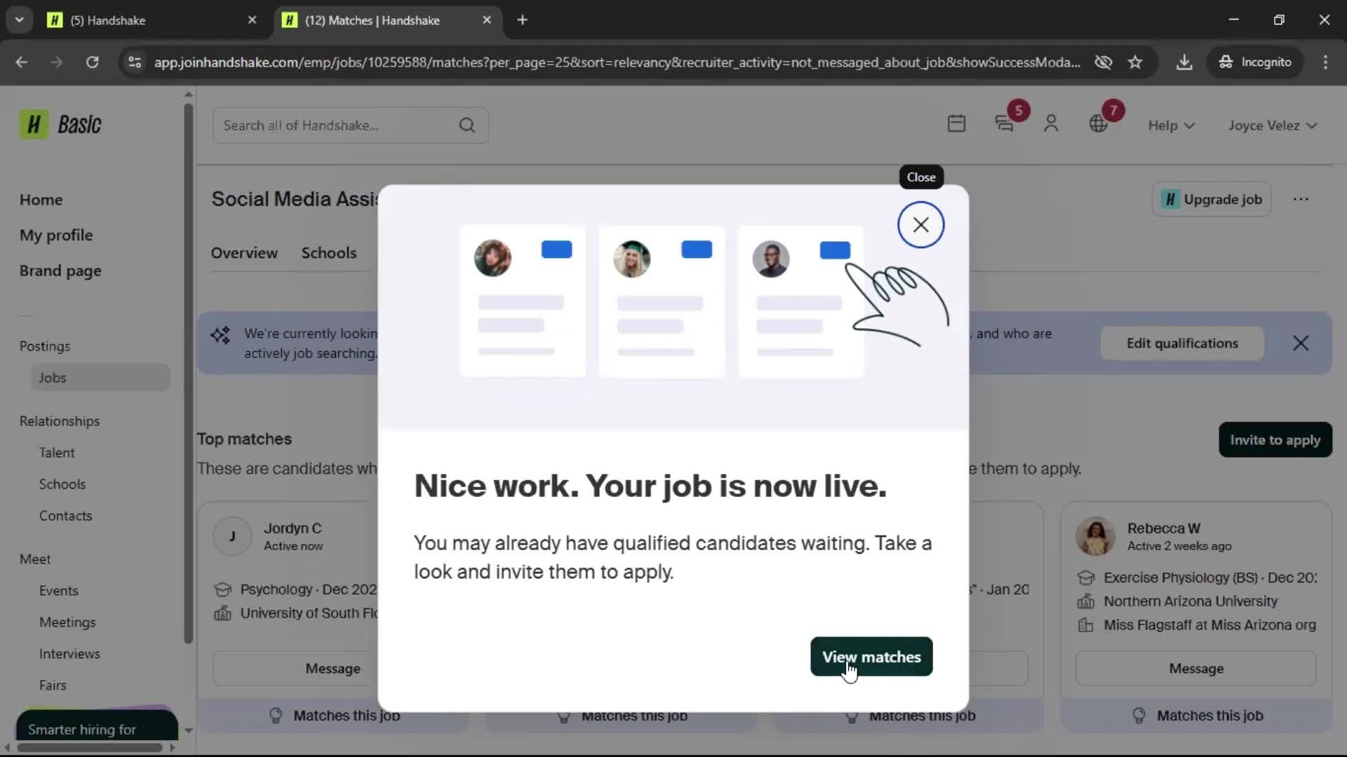 Creating a job post screenshot