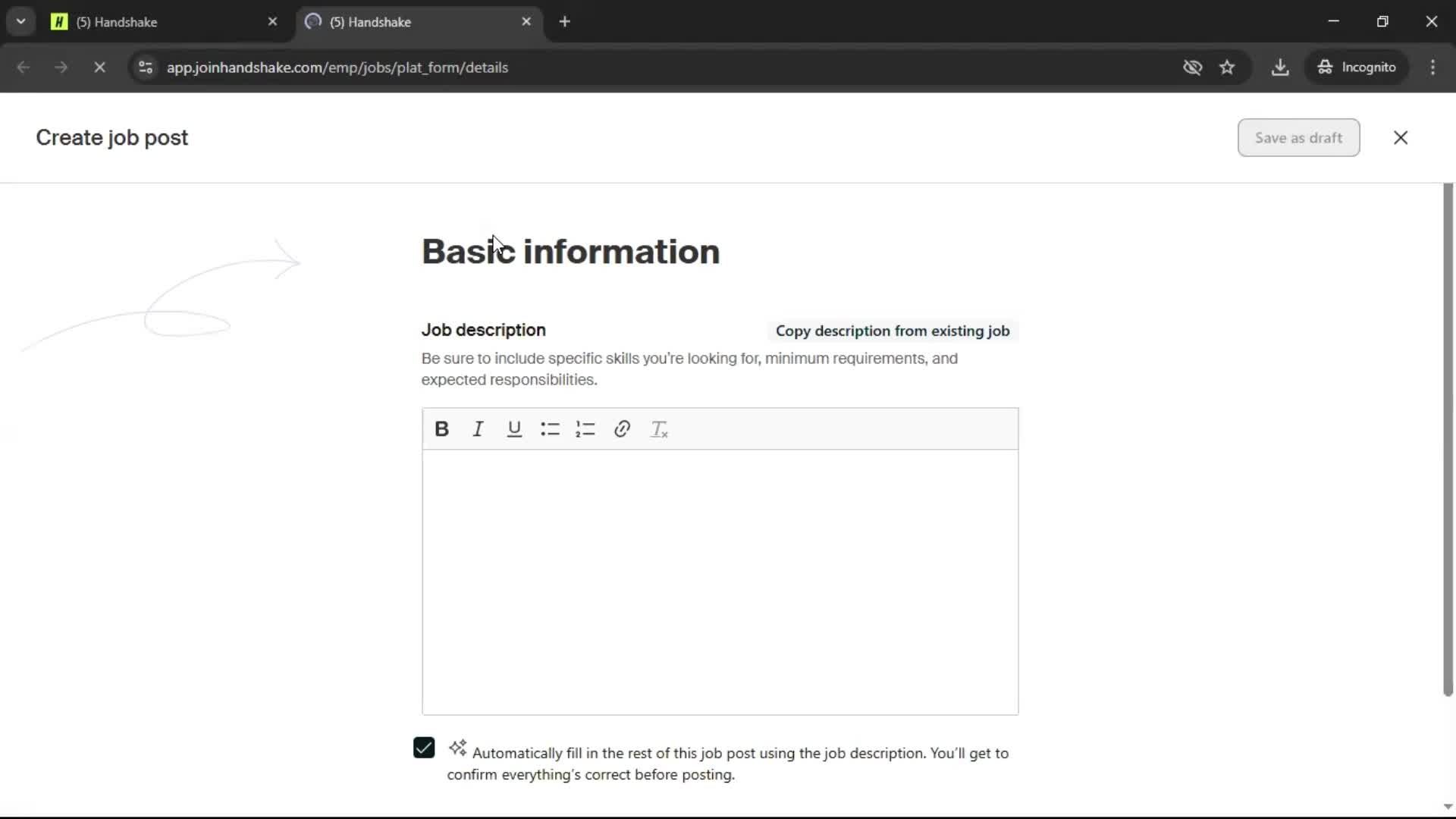Creating a job post on Handshake video thumbnail