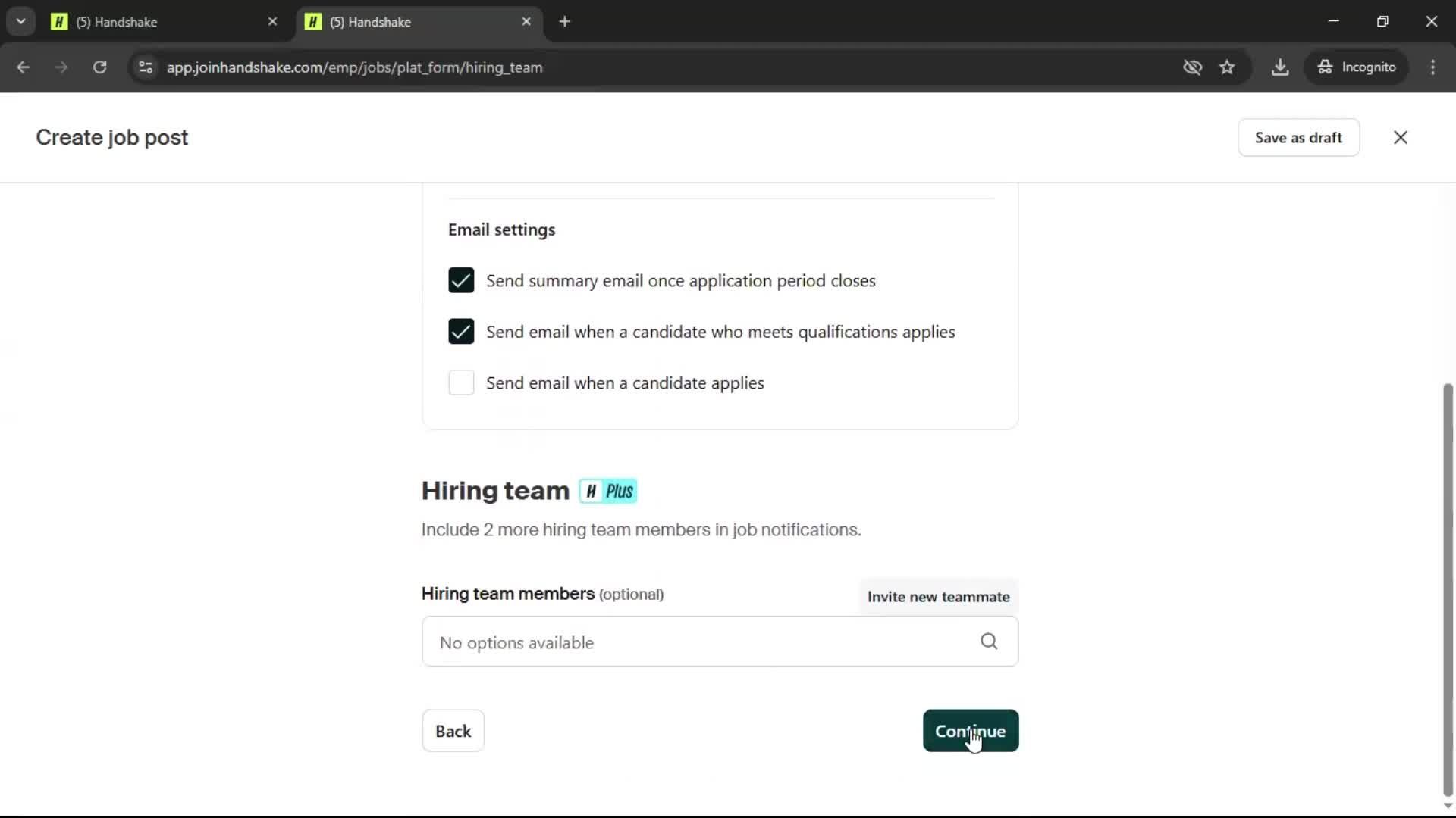 Creating a job post screenshot