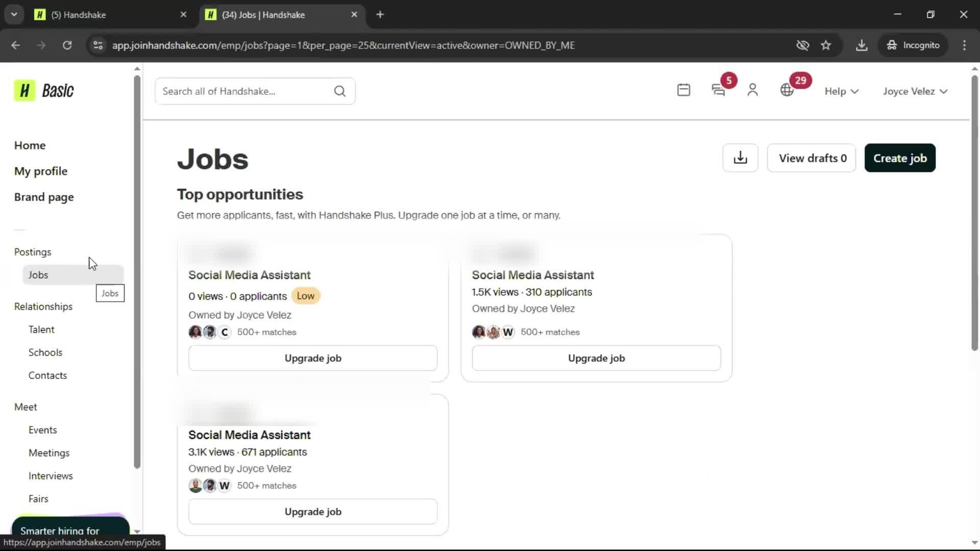 Creating a job post screenshot