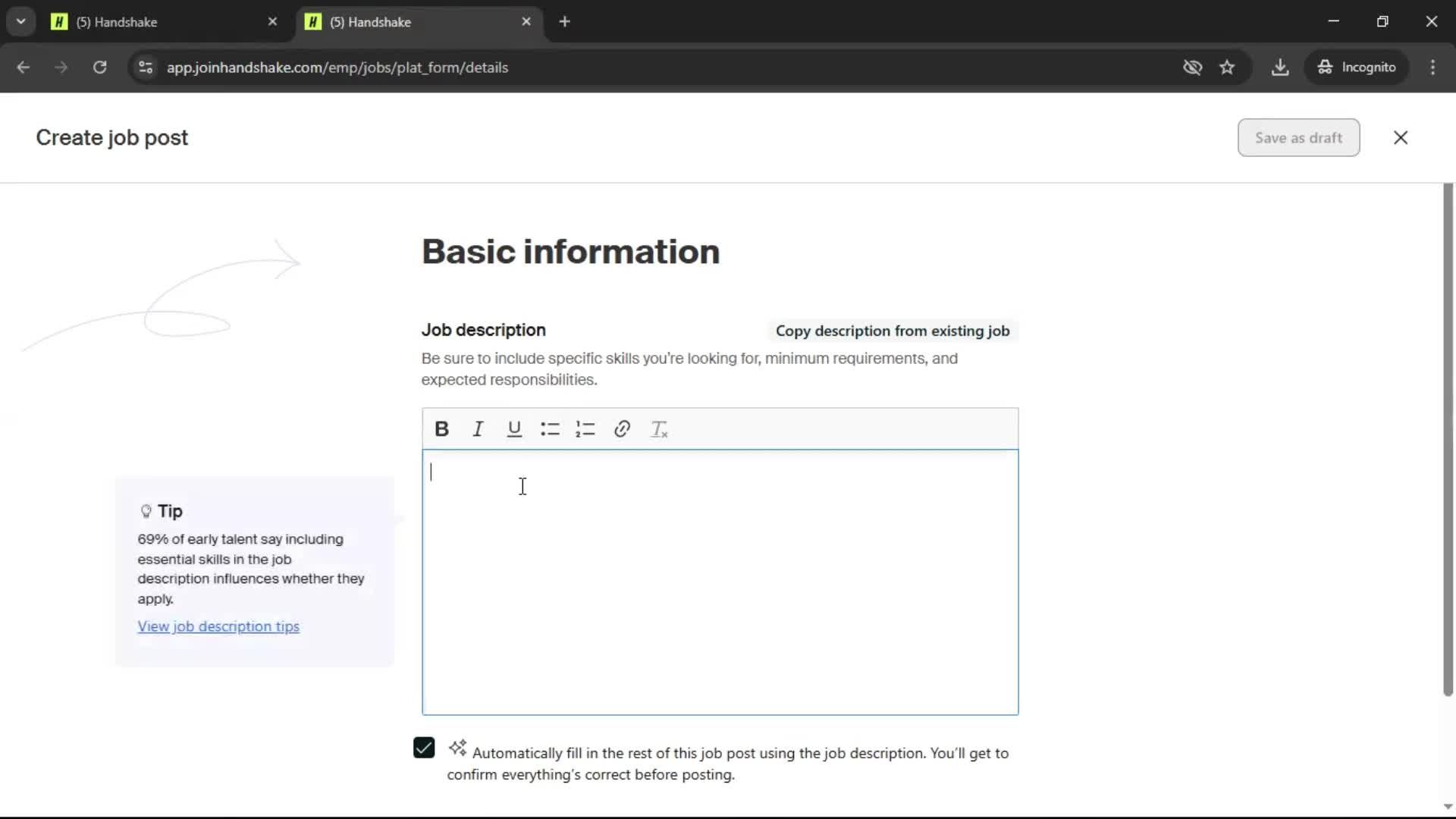 Creating a job post on Handshake video thumbnail