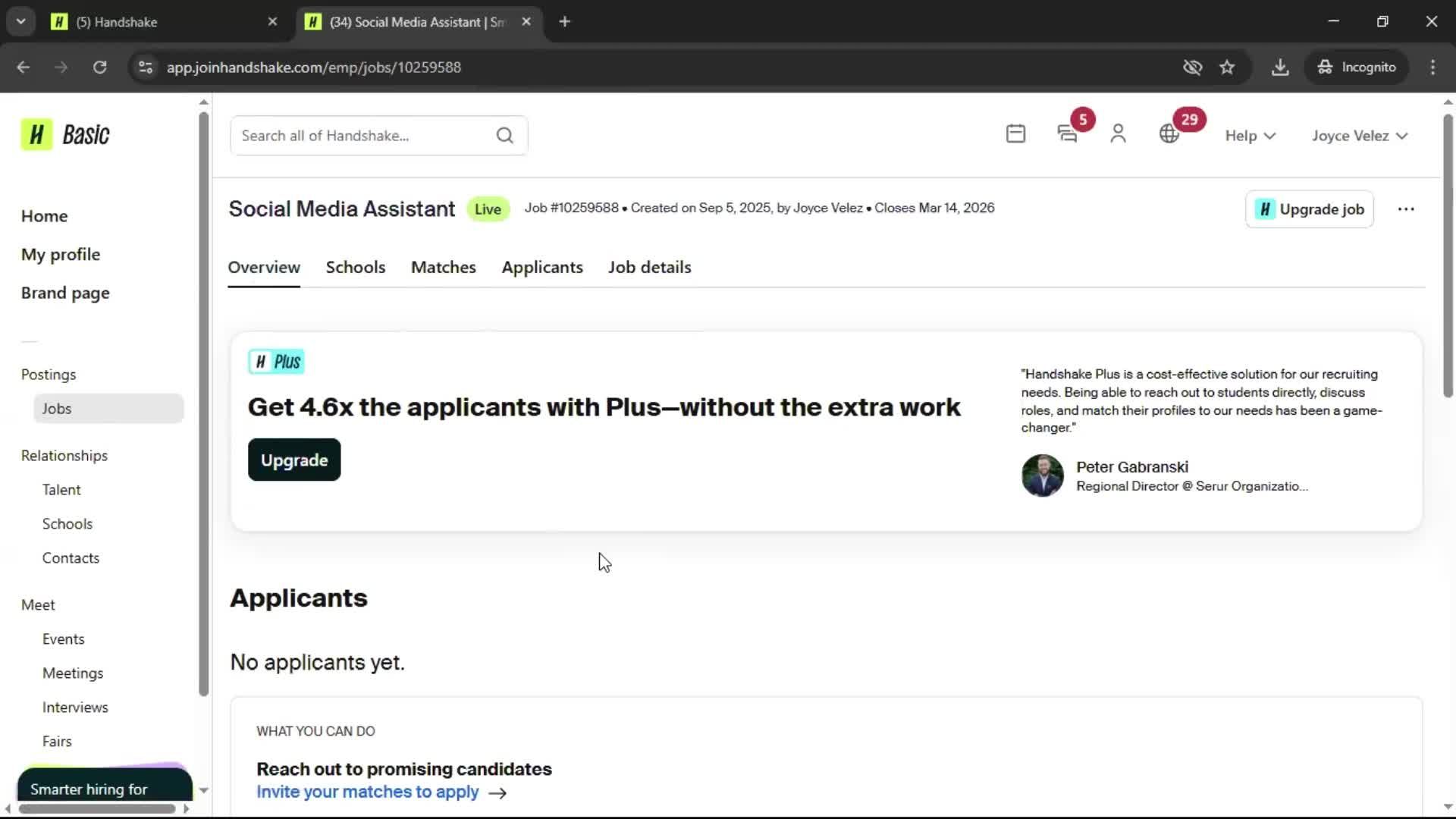 Creating a job post screenshot