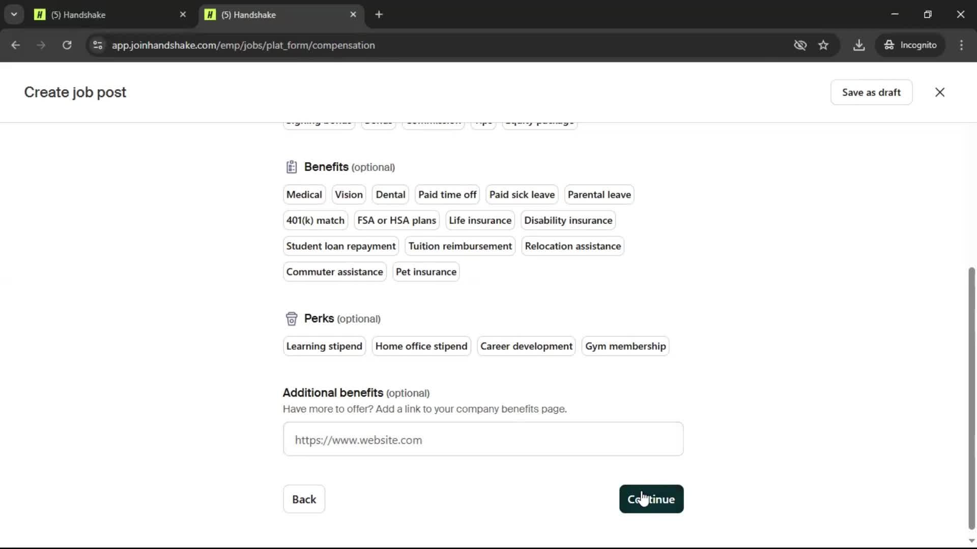 Creating a job post screenshot