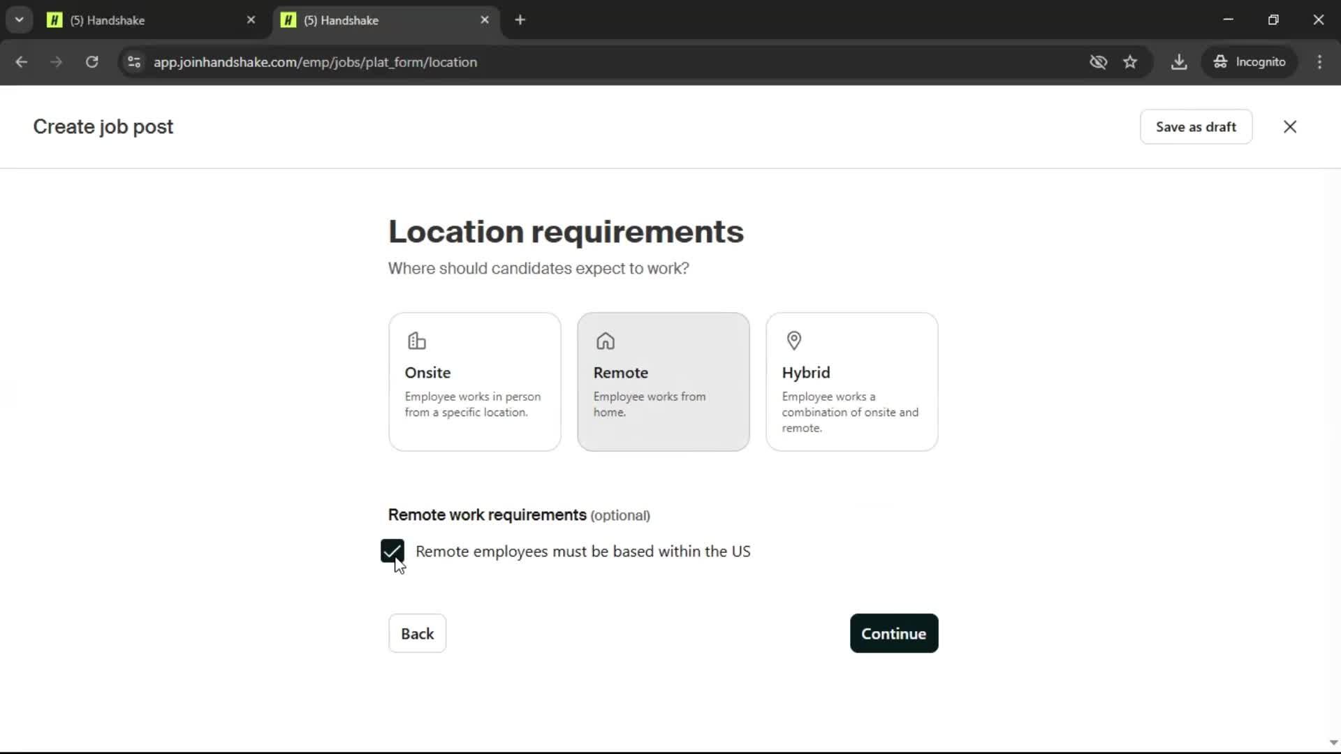 Creating a job post screenshot