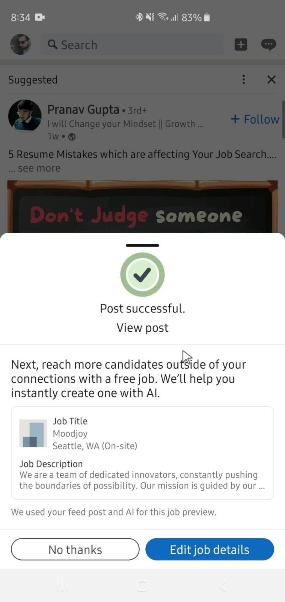 Creating a post screenshot