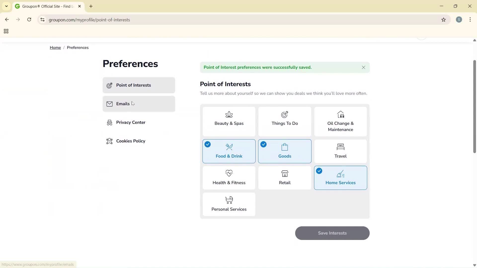Adjusting preferences screenshot