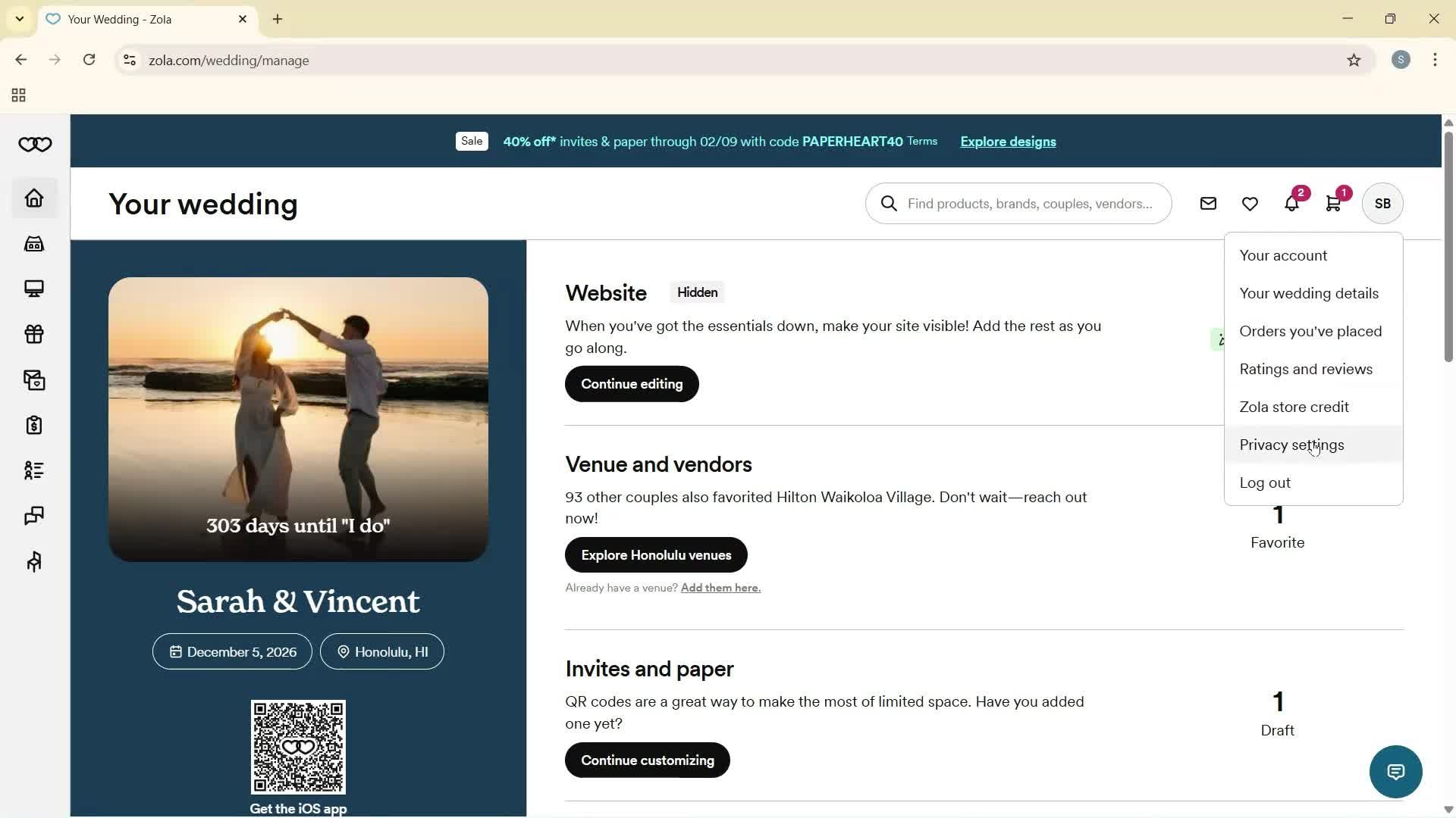 Privacy settings screenshot