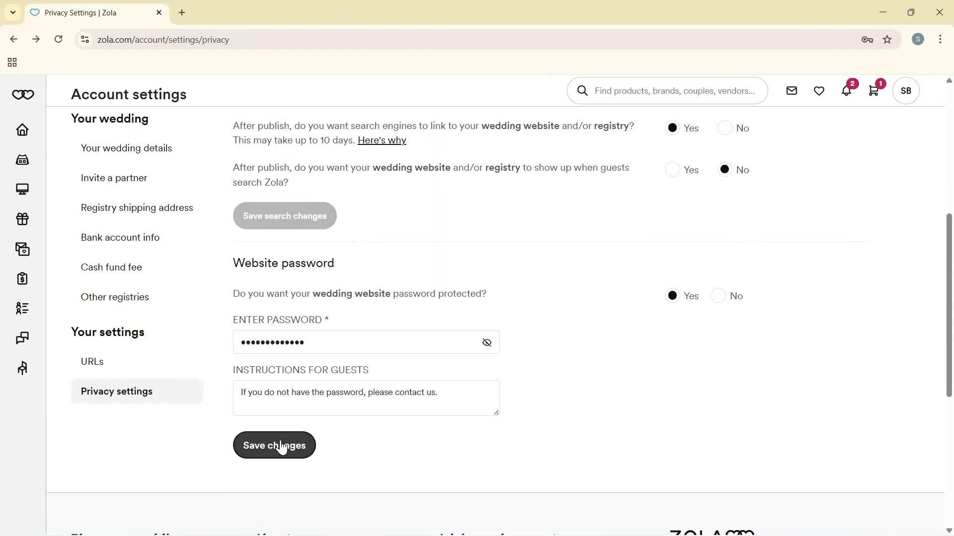 Privacy settings screenshot