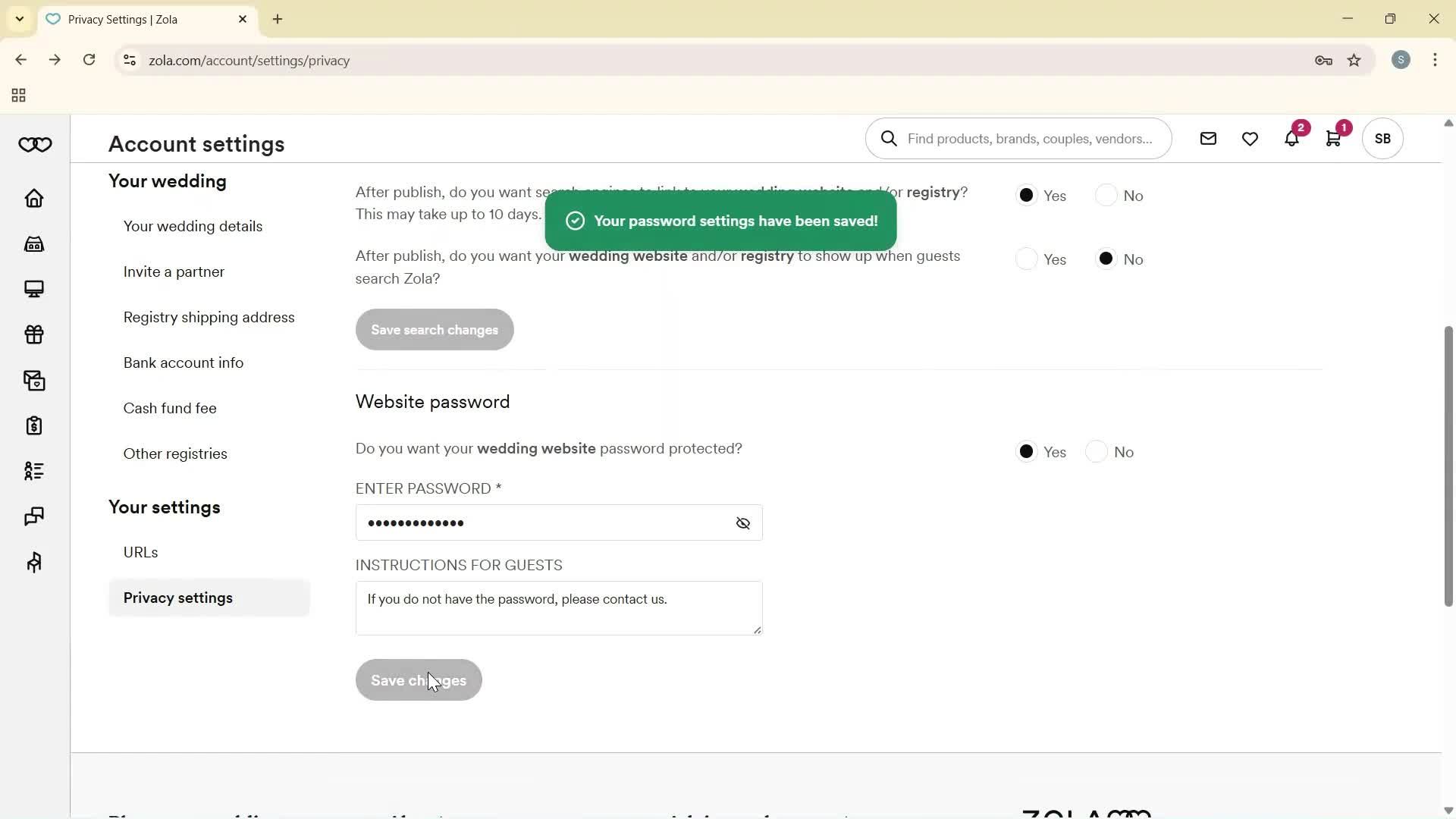 Privacy settings screenshot