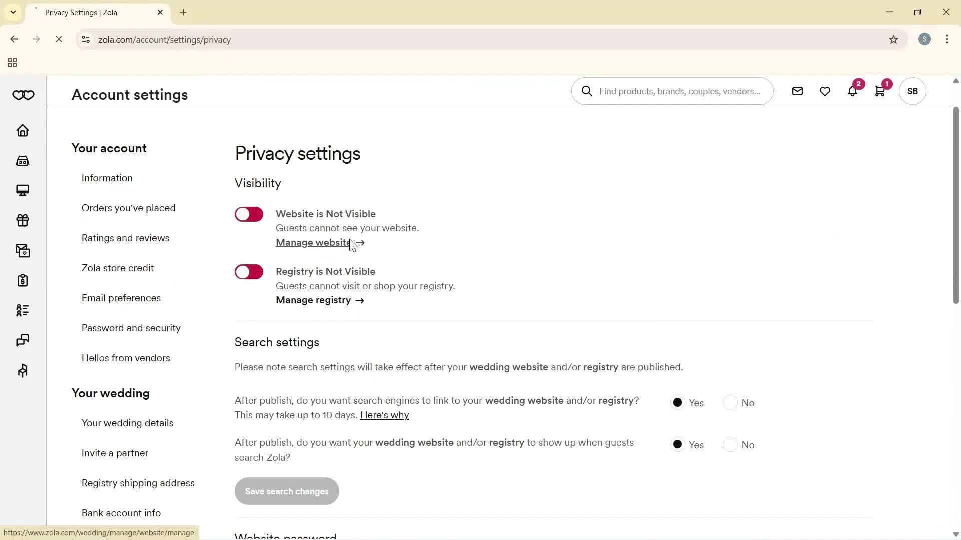 Privacy settings screenshot