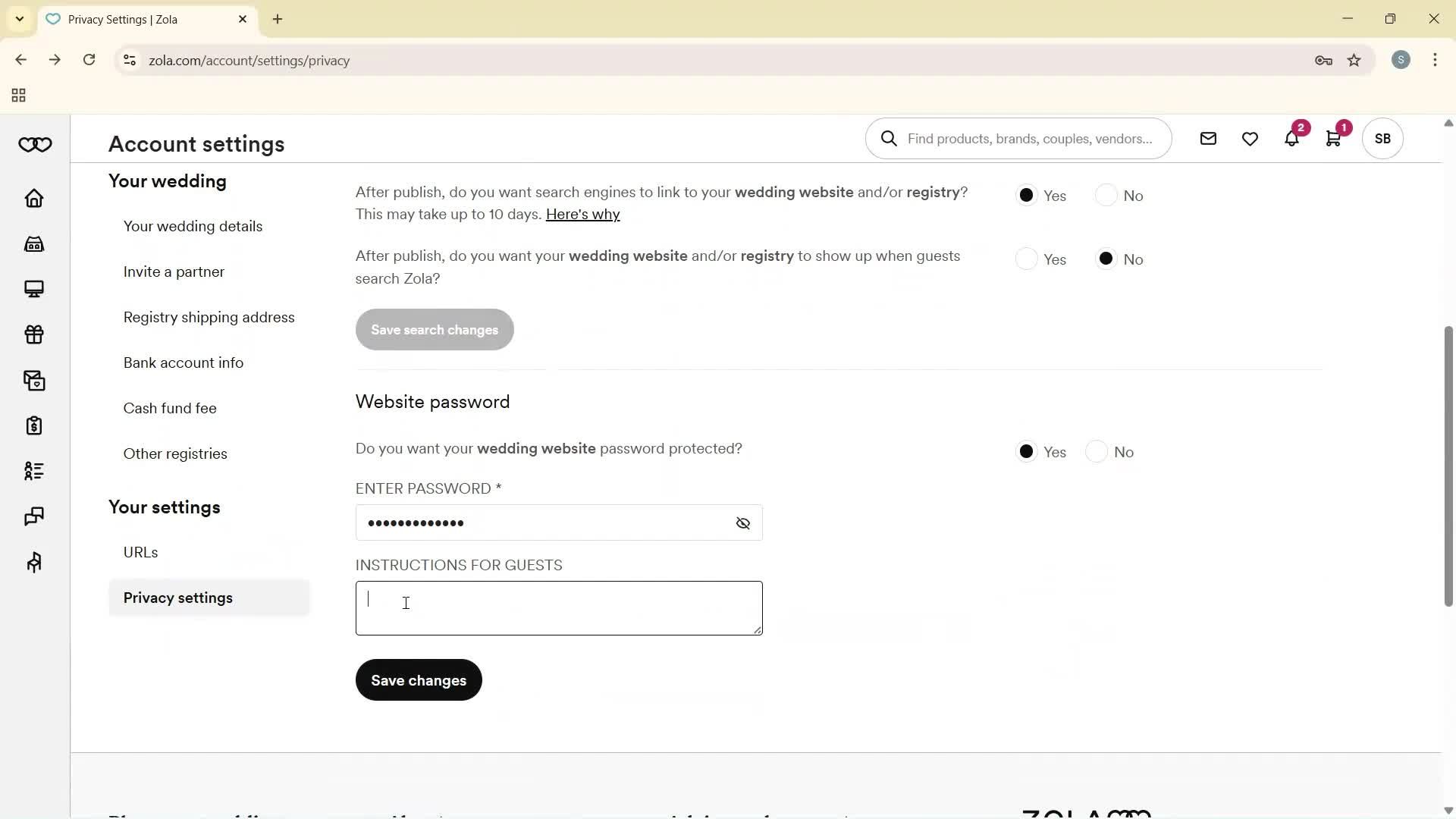 Privacy settings screenshot