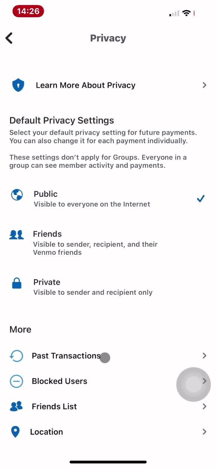 Privacy settings screenshot