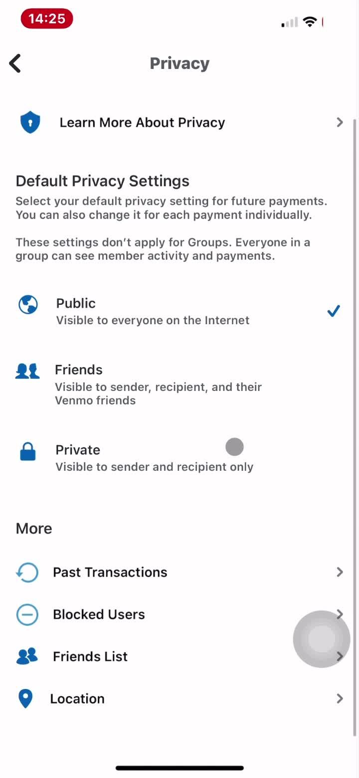 Privacy settings screenshot