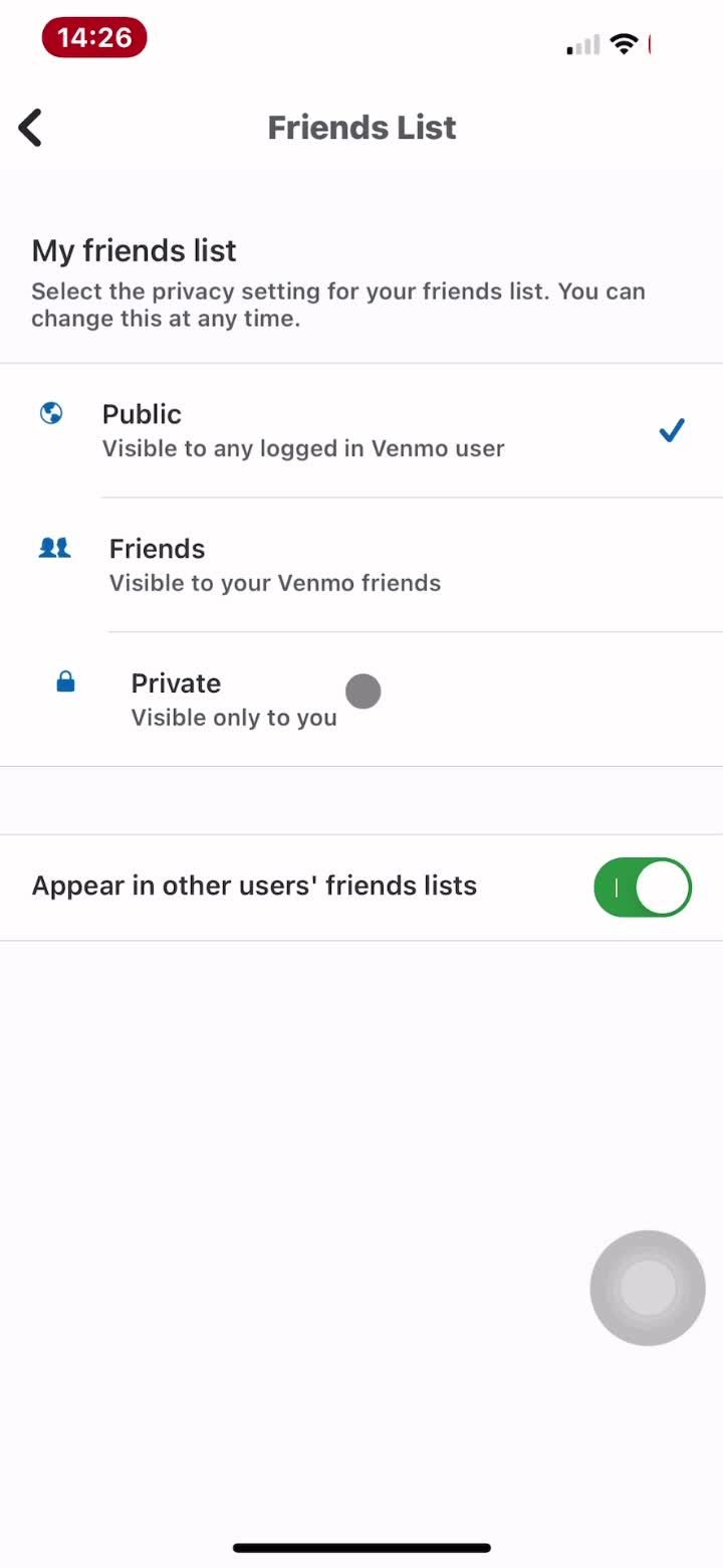 Privacy settings screenshot